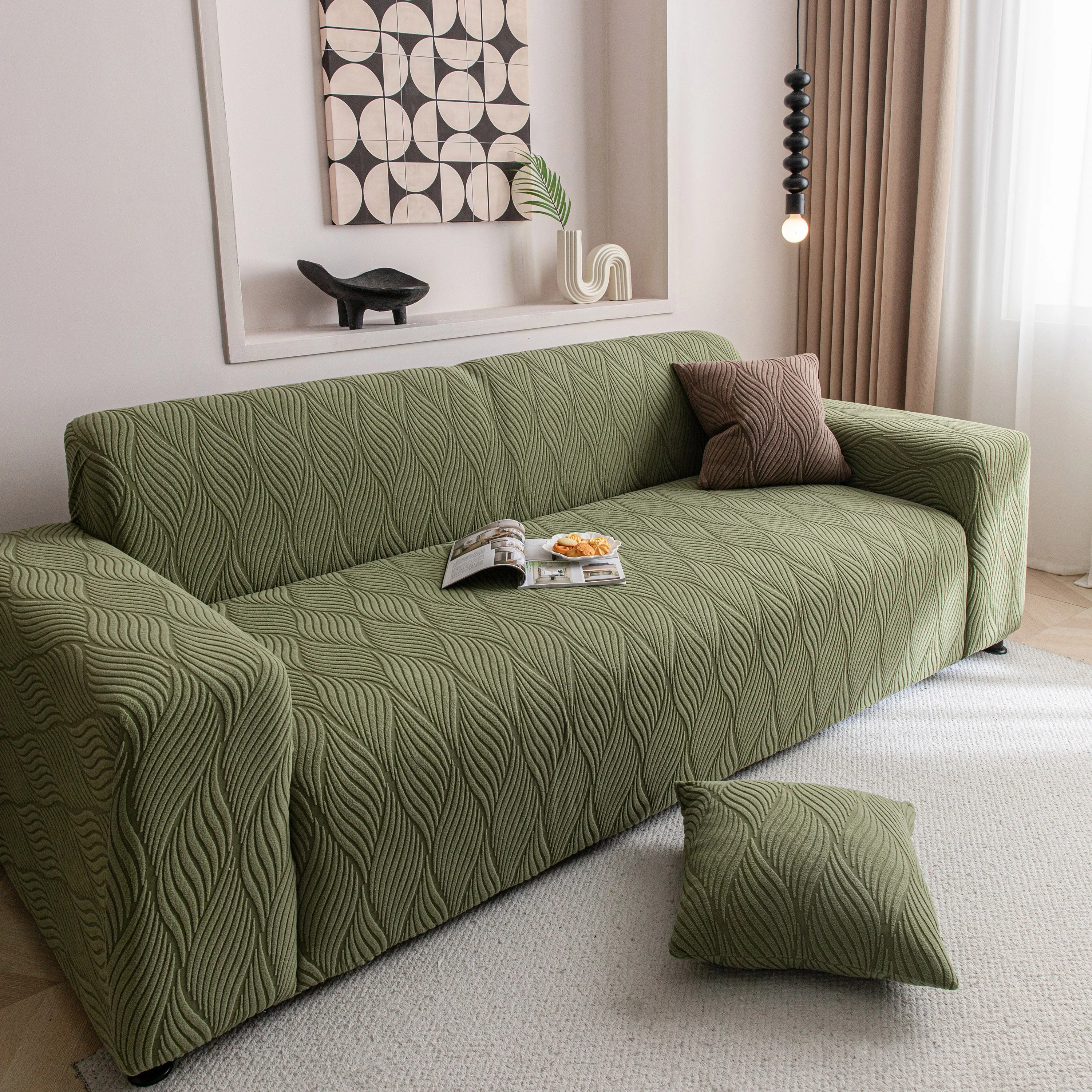 Modern Wavy Jacquard Sofa Slipcover, High Stretch Sofa Cover with 3D Organic Texture - Image 46