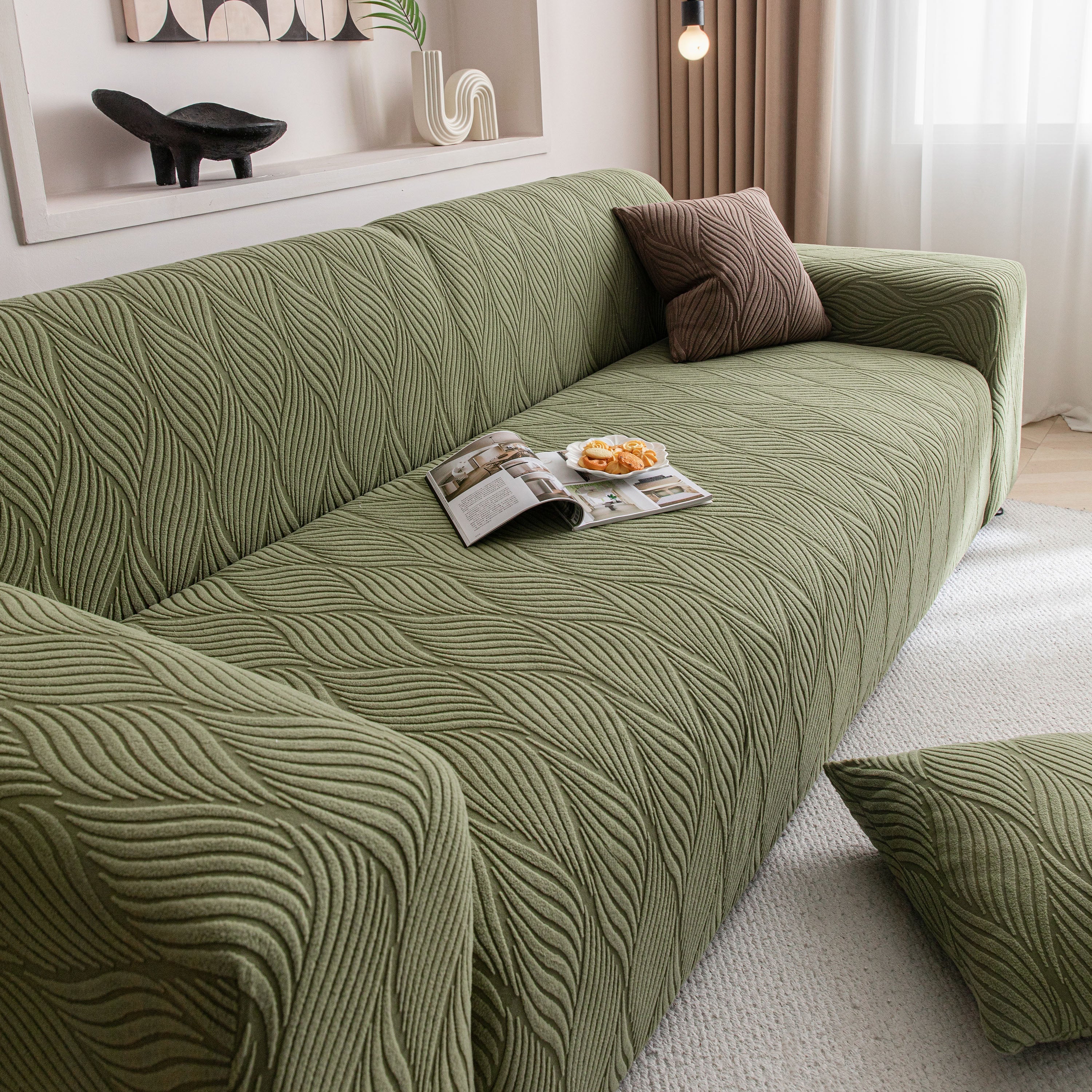 Modern Wavy Jacquard Sofa Slipcover, High Stretch Sofa Cover with 3D Organic Texture - Image 47