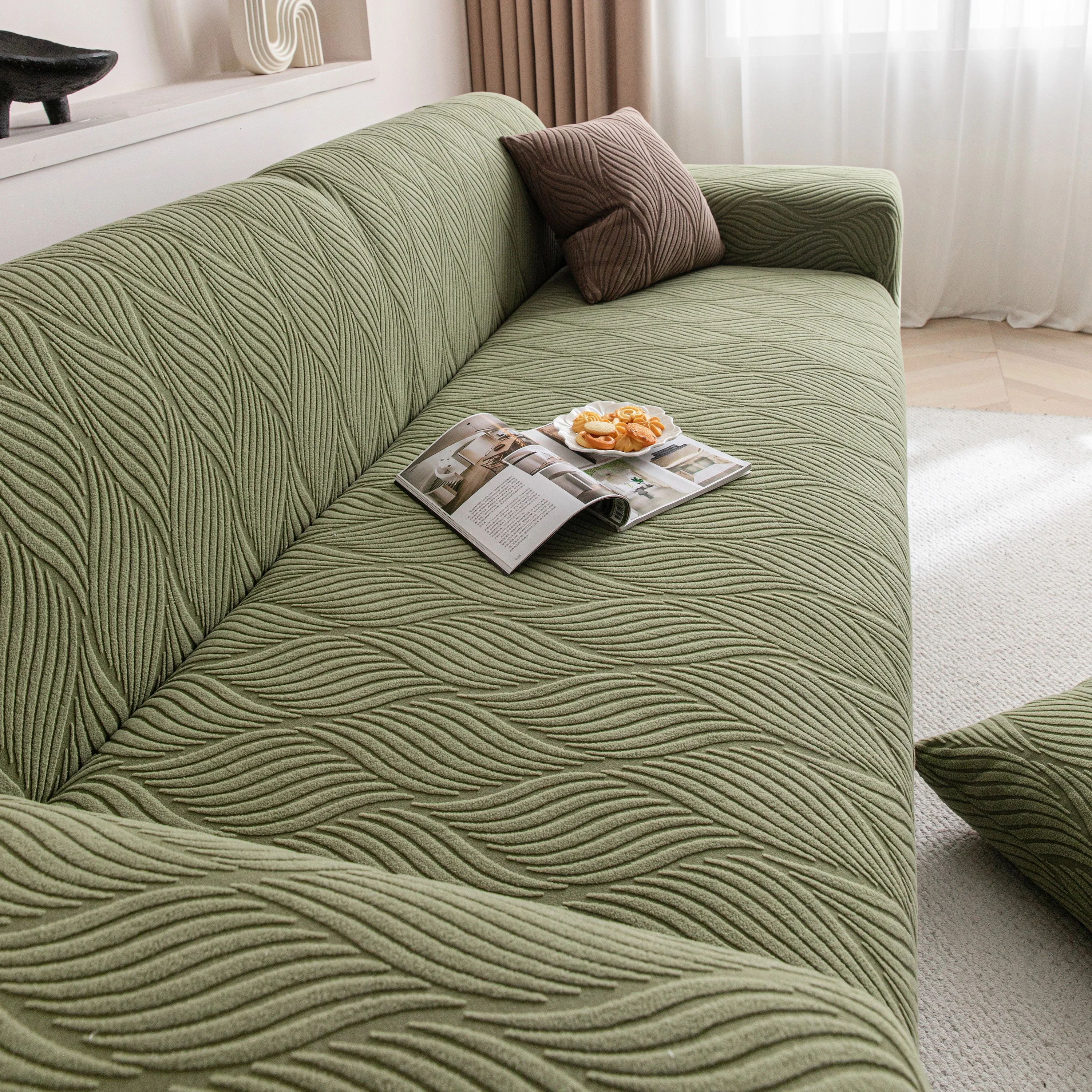 Modern Wavy Jacquard Sofa Slipcover, High Stretch Sofa Cover with 3D Organic Texture - Image 48