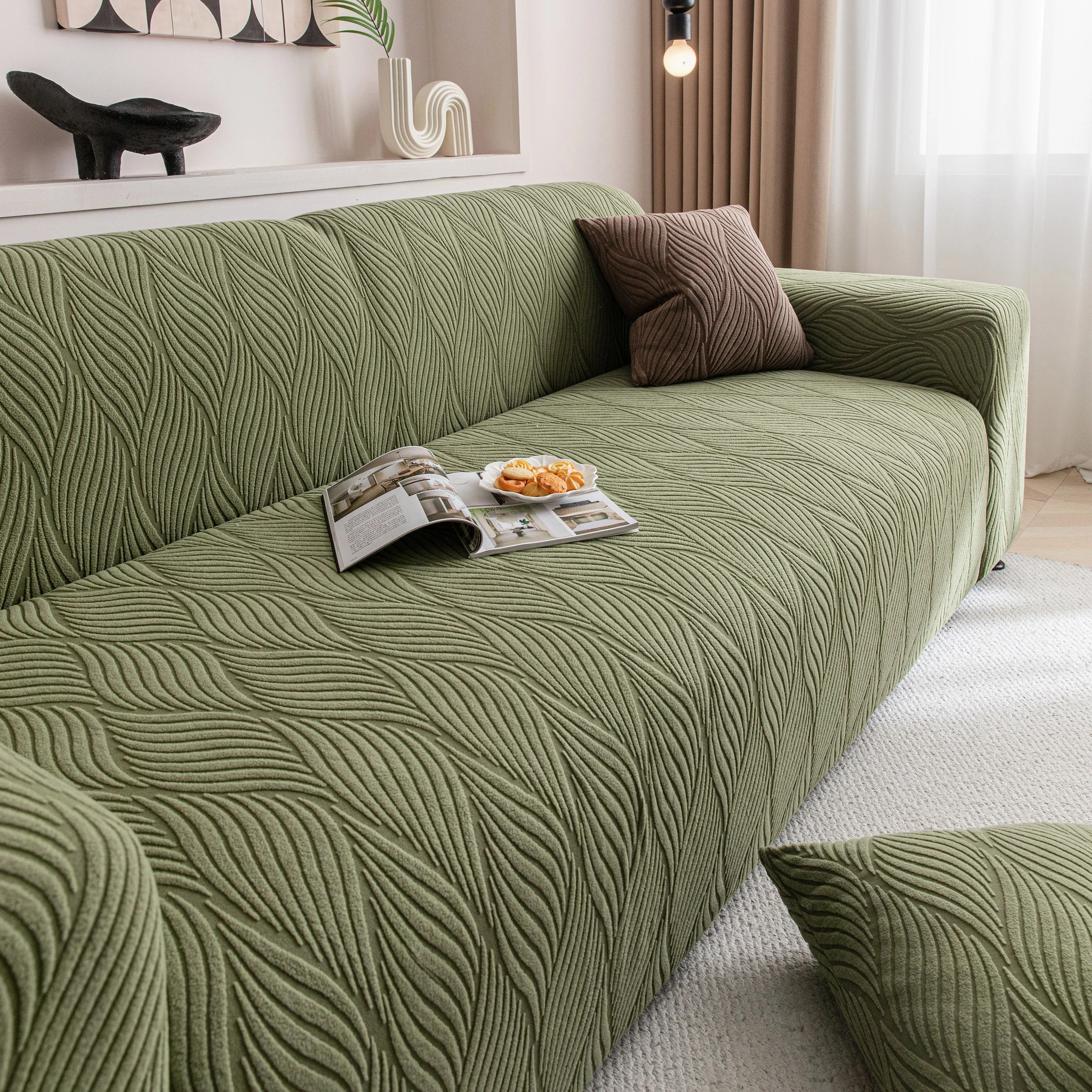 Modern Wavy Jacquard Sofa Slipcover, High Stretch Sofa Cover with 3D Organic Texture - Image 49