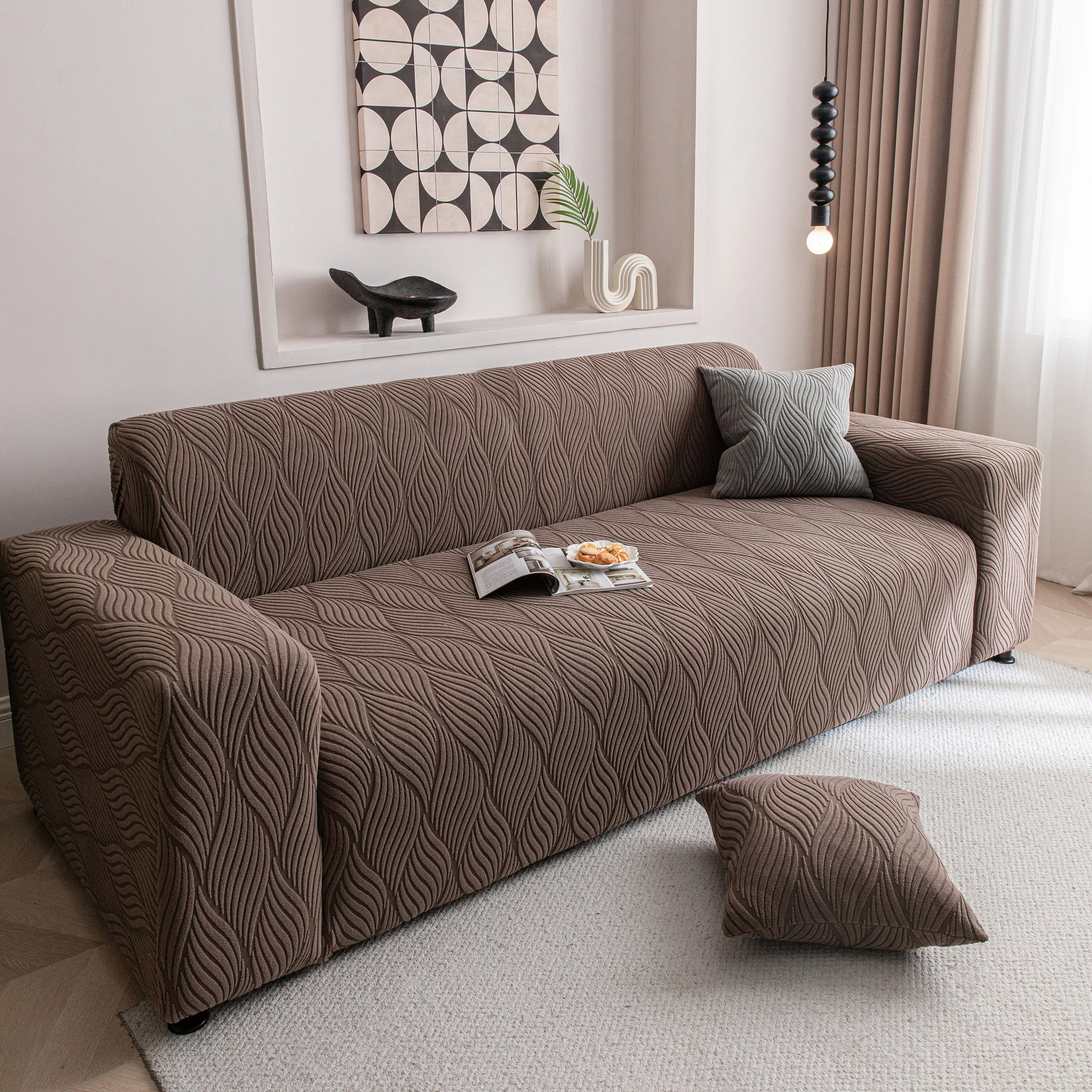 Modern Wavy Jacquard Sofa Slipcover, High Stretch Sofa Cover with 3D Organic Texture - Image 5