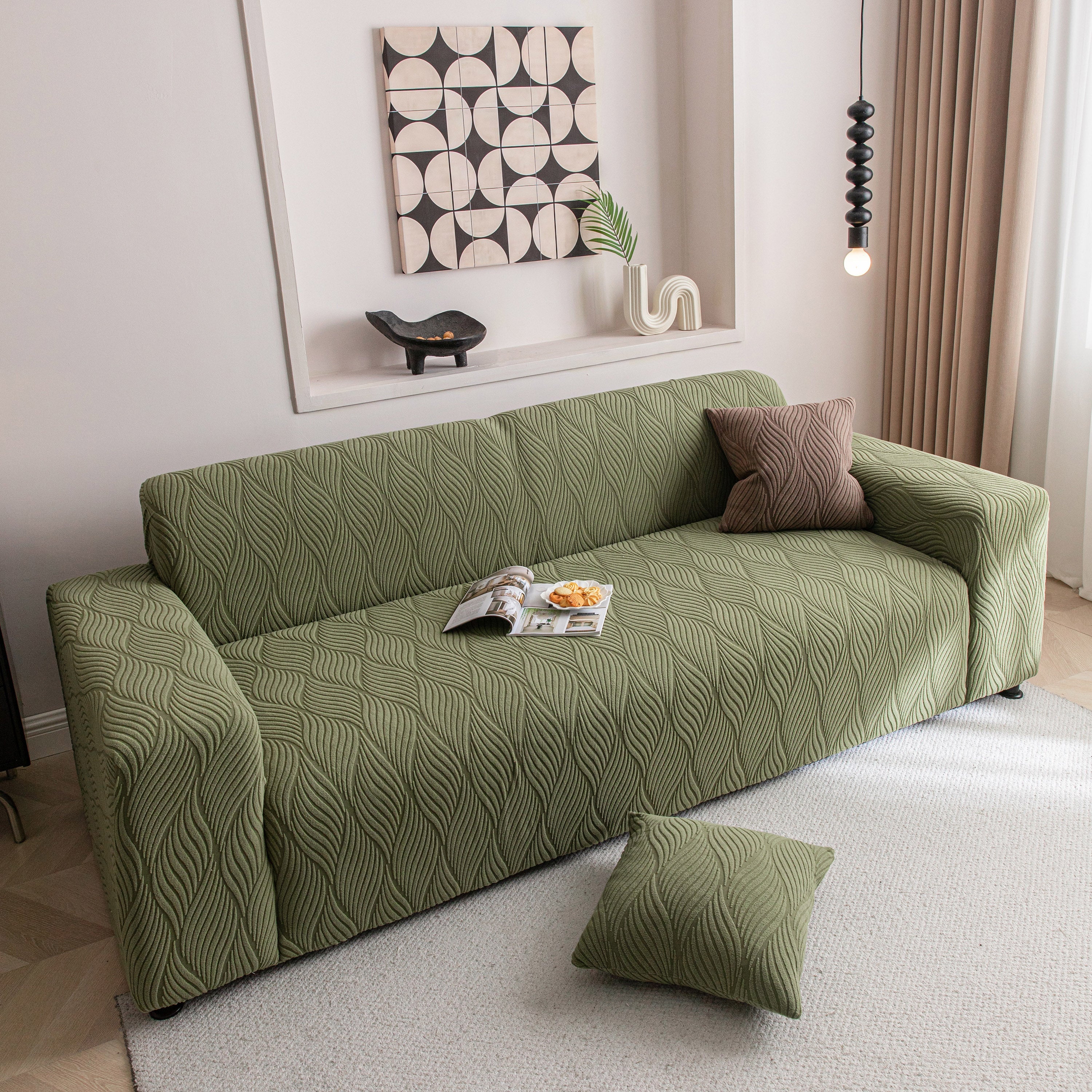 Modern Wavy Jacquard Sofa Slipcover, High Stretch Sofa Cover with 3D Organic Texture - Image 50