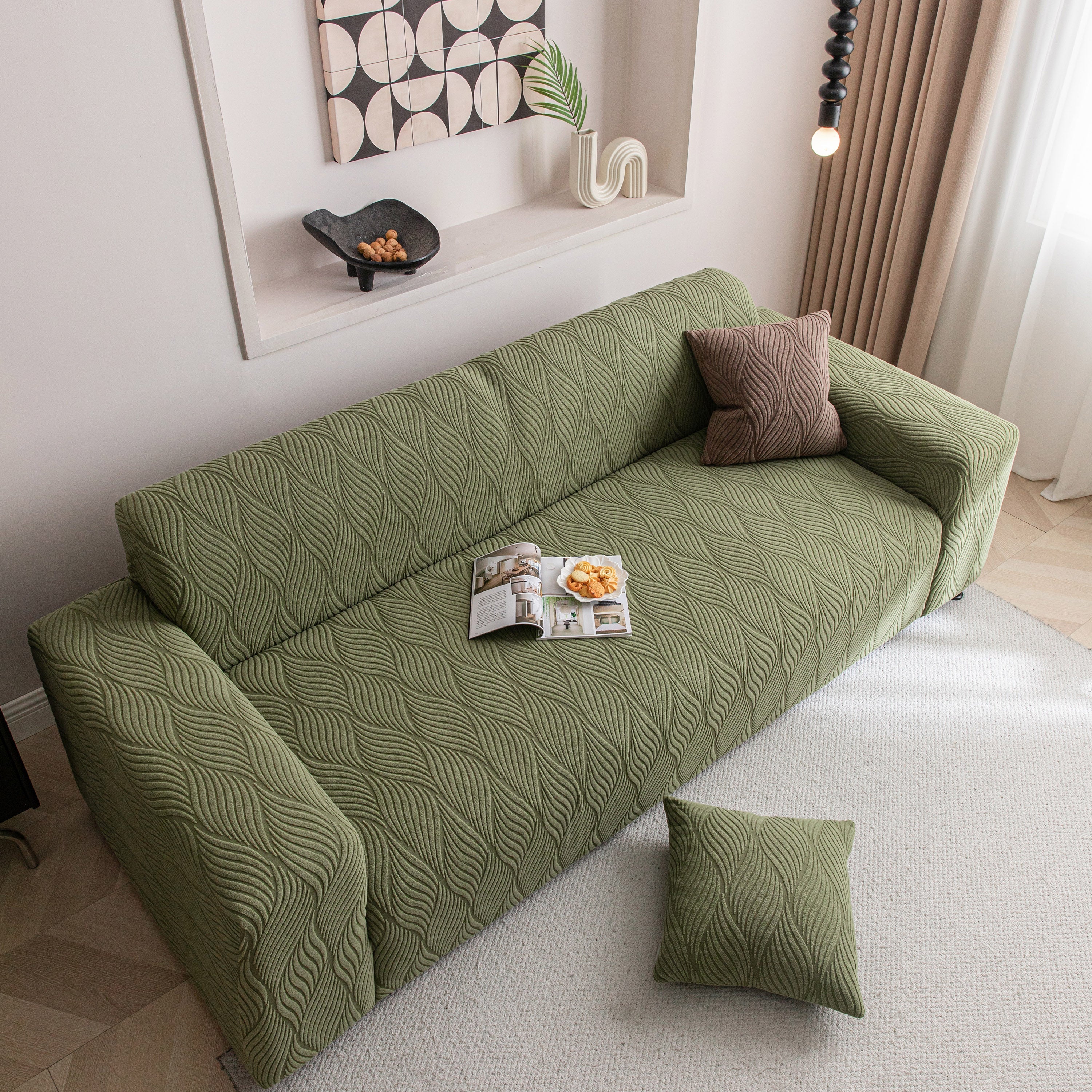 Modern Wavy Jacquard Sofa Slipcover, High Stretch Sofa Cover with 3D Organic Texture - Image 51