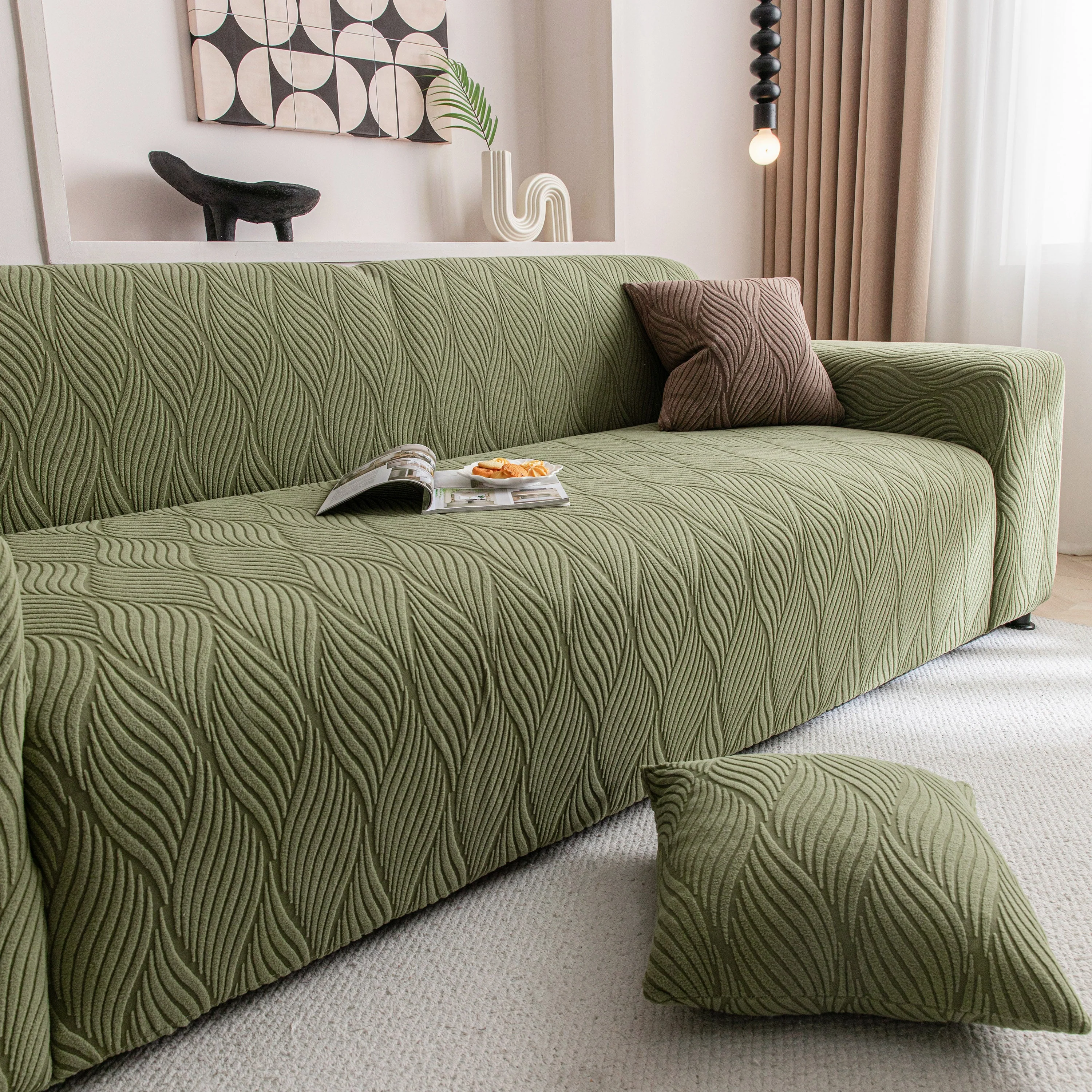 Modern Wavy Jacquard Sofa Slipcover, High Stretch Sofa Cover with 3D Organic Texture - Image 52