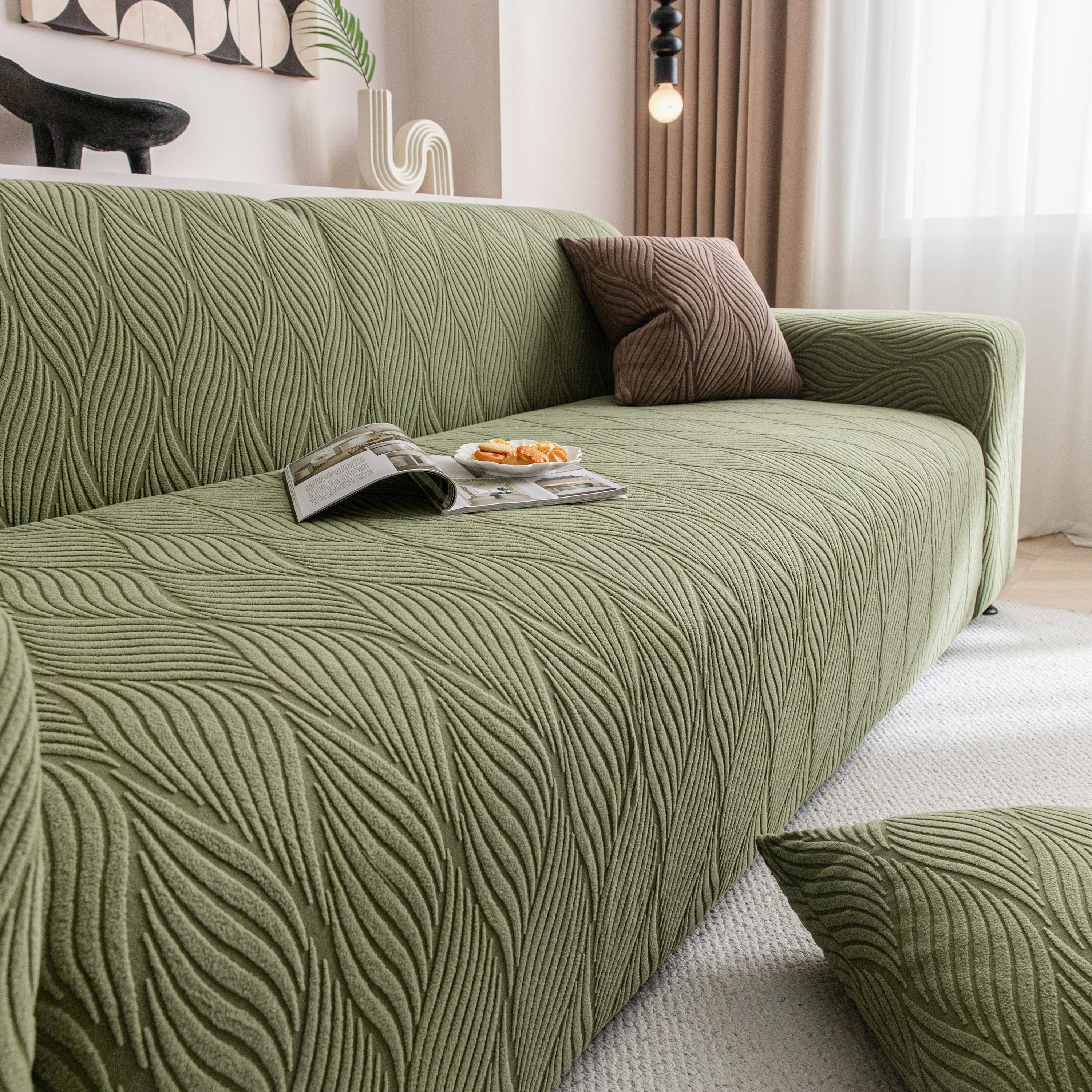 Modern Wavy Jacquard Sofa Slipcover, High Stretch Sofa Cover with 3D Organic Texture - Image 53