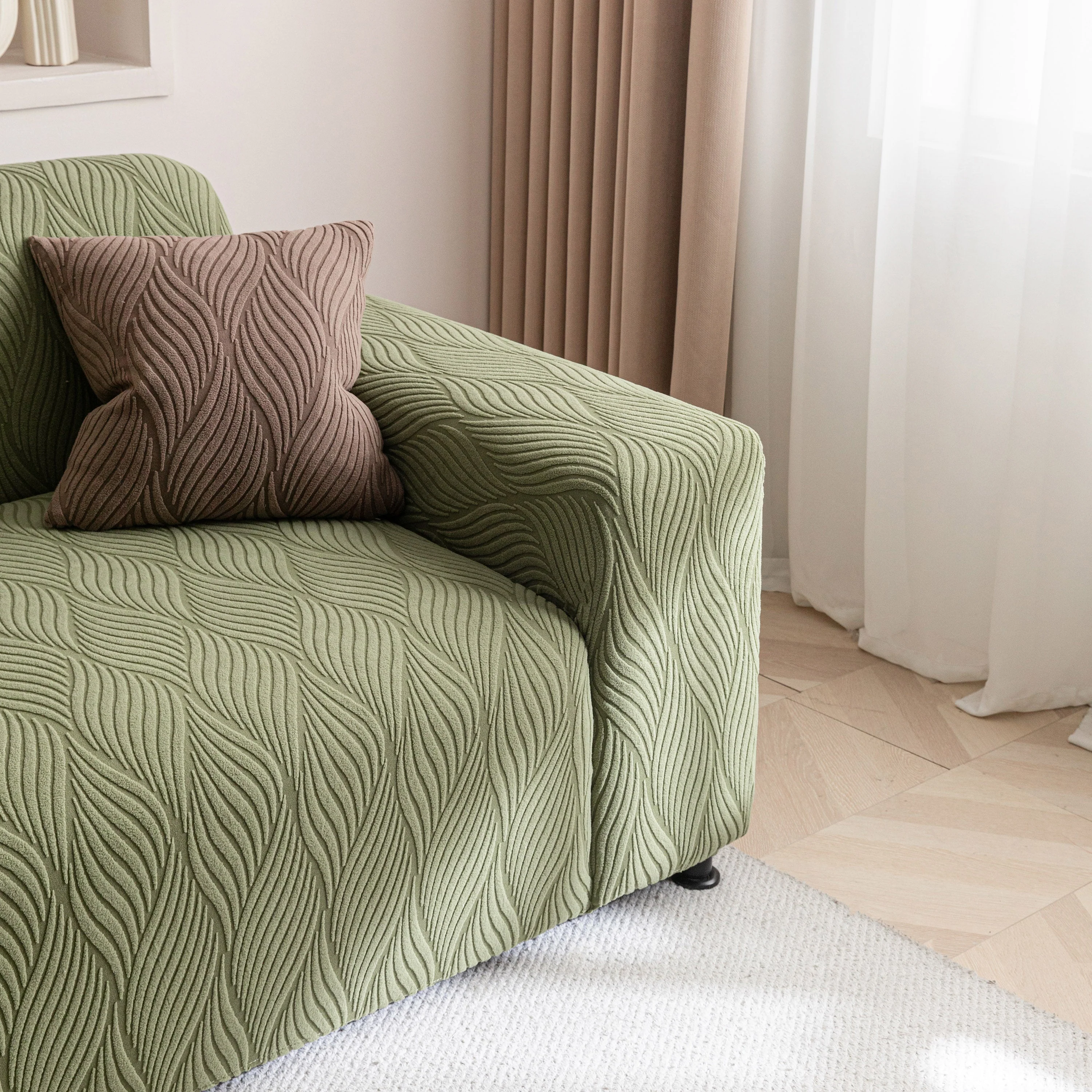 Modern Wavy Jacquard Sofa Slipcover, High Stretch Sofa Cover with 3D Organic Texture - Image 54