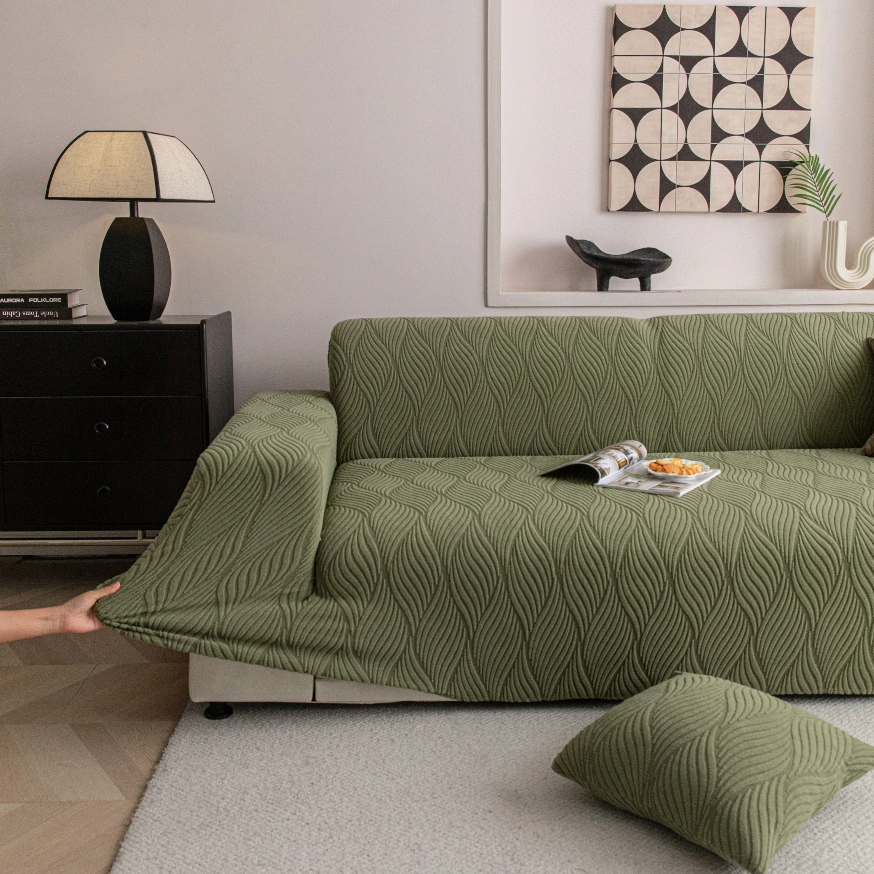 Modern Wavy Jacquard Sofa Slipcover, High Stretch Sofa Cover with 3D Organic Texture - Image 55