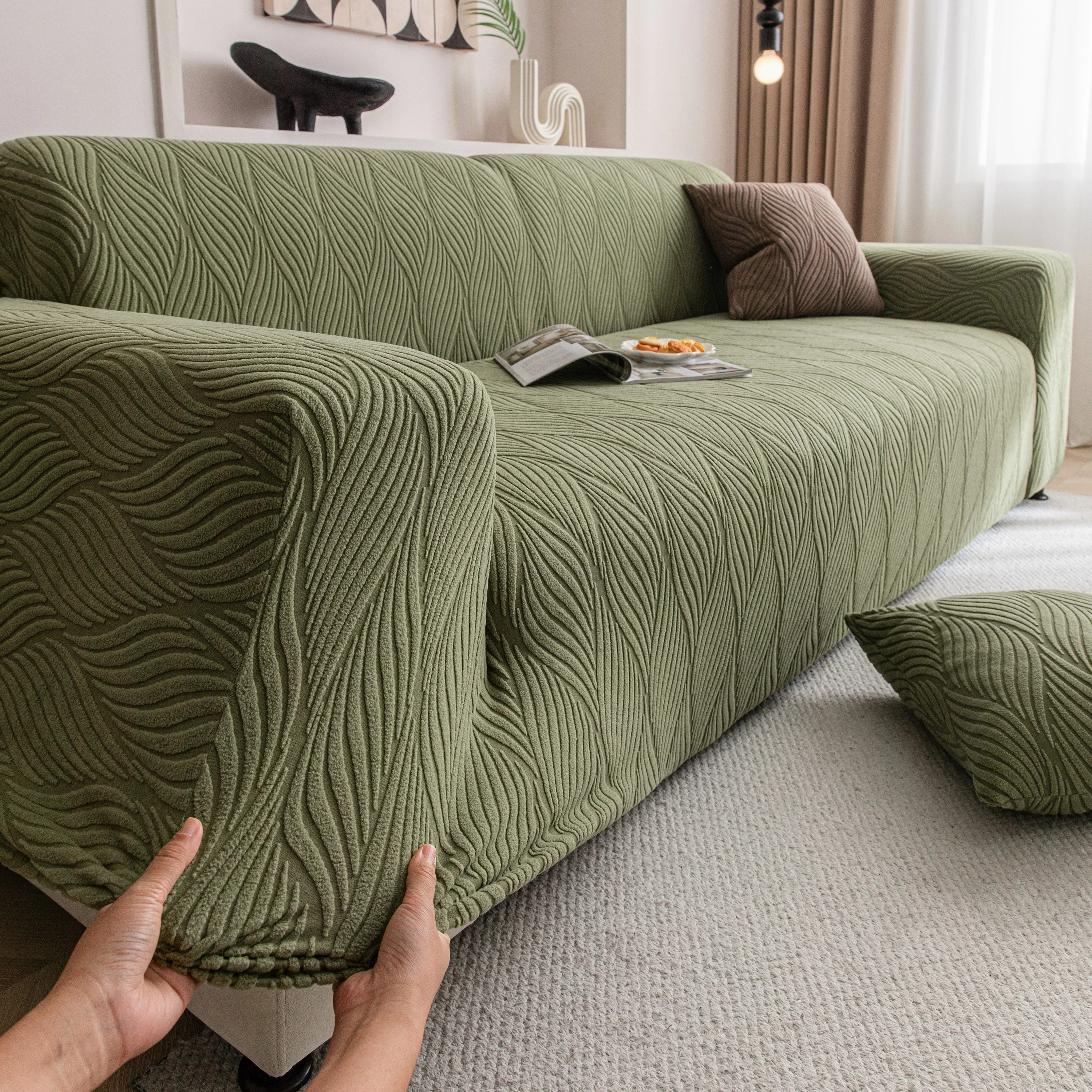 Modern Wavy Jacquard Sofa Slipcover, High Stretch Sofa Cover with 3D Organic Texture - Image 56