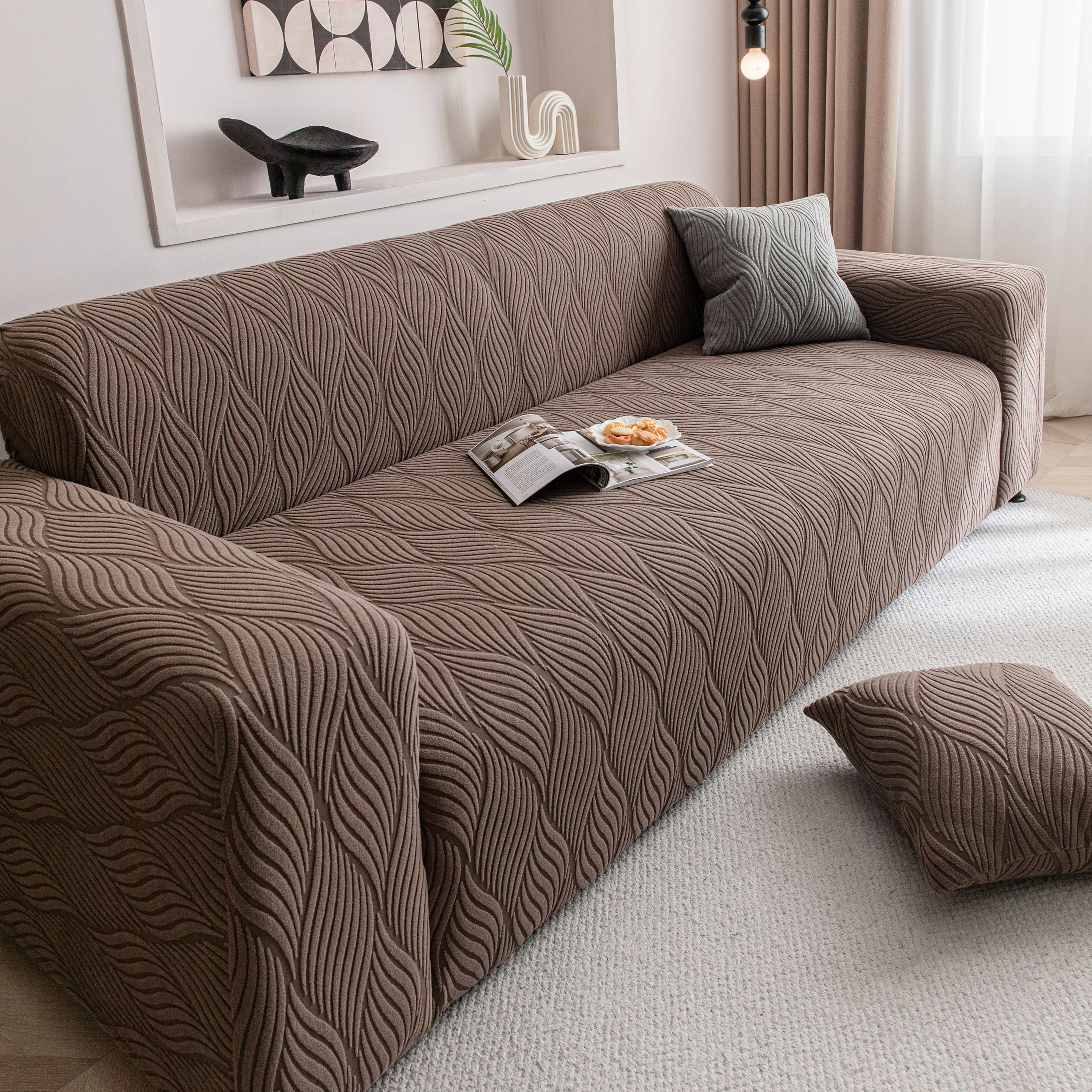 Modern Wavy Jacquard Sofa Slipcover, High Stretch Sofa Cover with 3D Organic Texture - Image 6