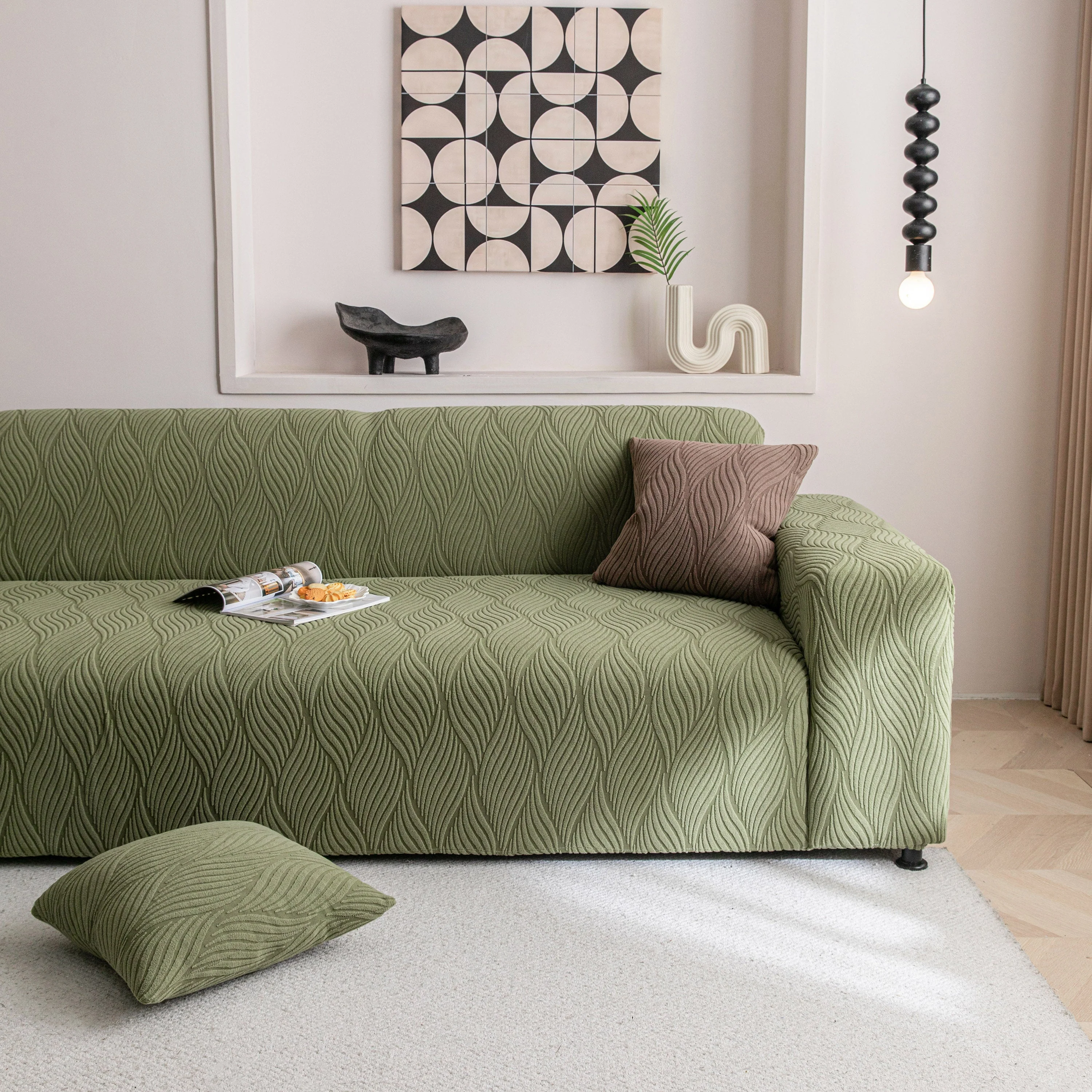 Modern Wavy Jacquard Sofa Slipcover, High Stretch Sofa Cover with 3D Organic Texture - Image 63