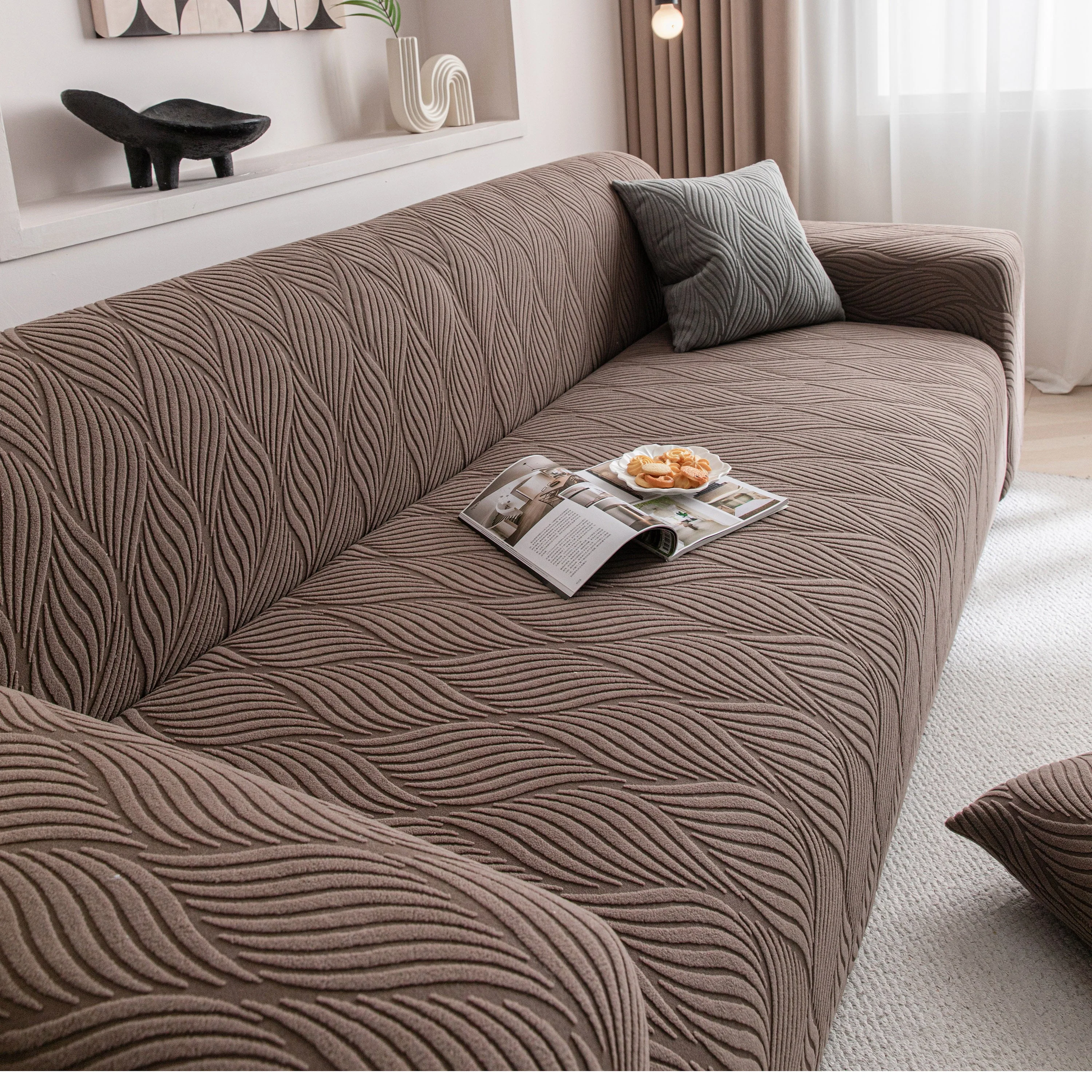Modern Wavy Jacquard Sofa Slipcover, High Stretch Sofa Cover with 3D Organic Texture - Image 7