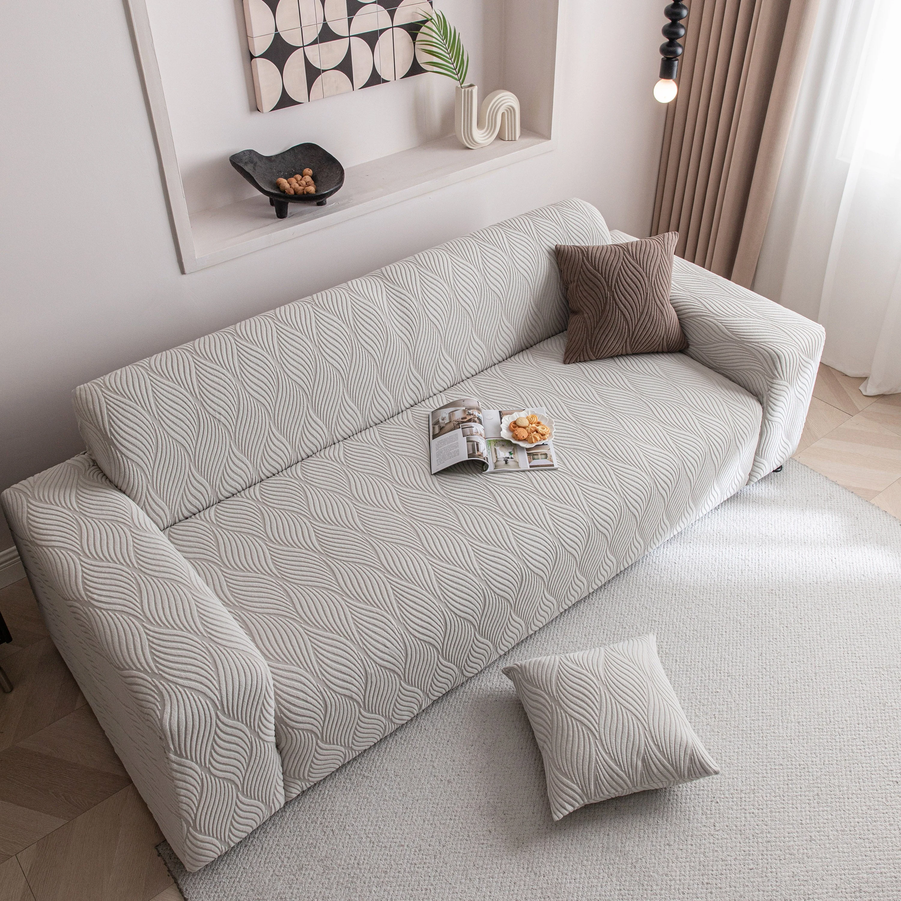 Modern Wavy Jacquard Sofa Slipcover, High Stretch Sofa Cover with 3D Organic Texture - Image 72
