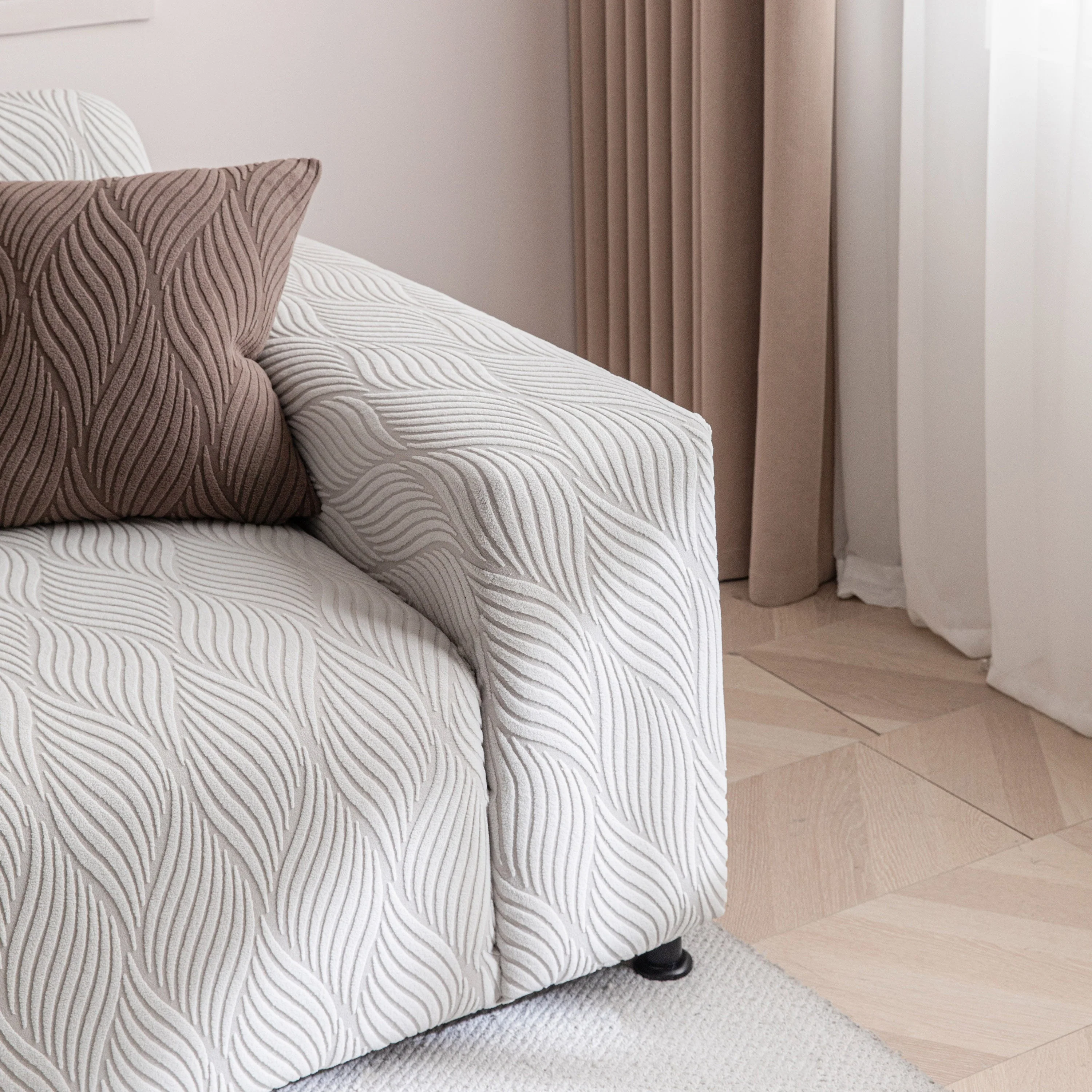 Modern Wavy Jacquard Sofa Slipcover, High Stretch Sofa Cover with 3D Organic Texture - Image 74