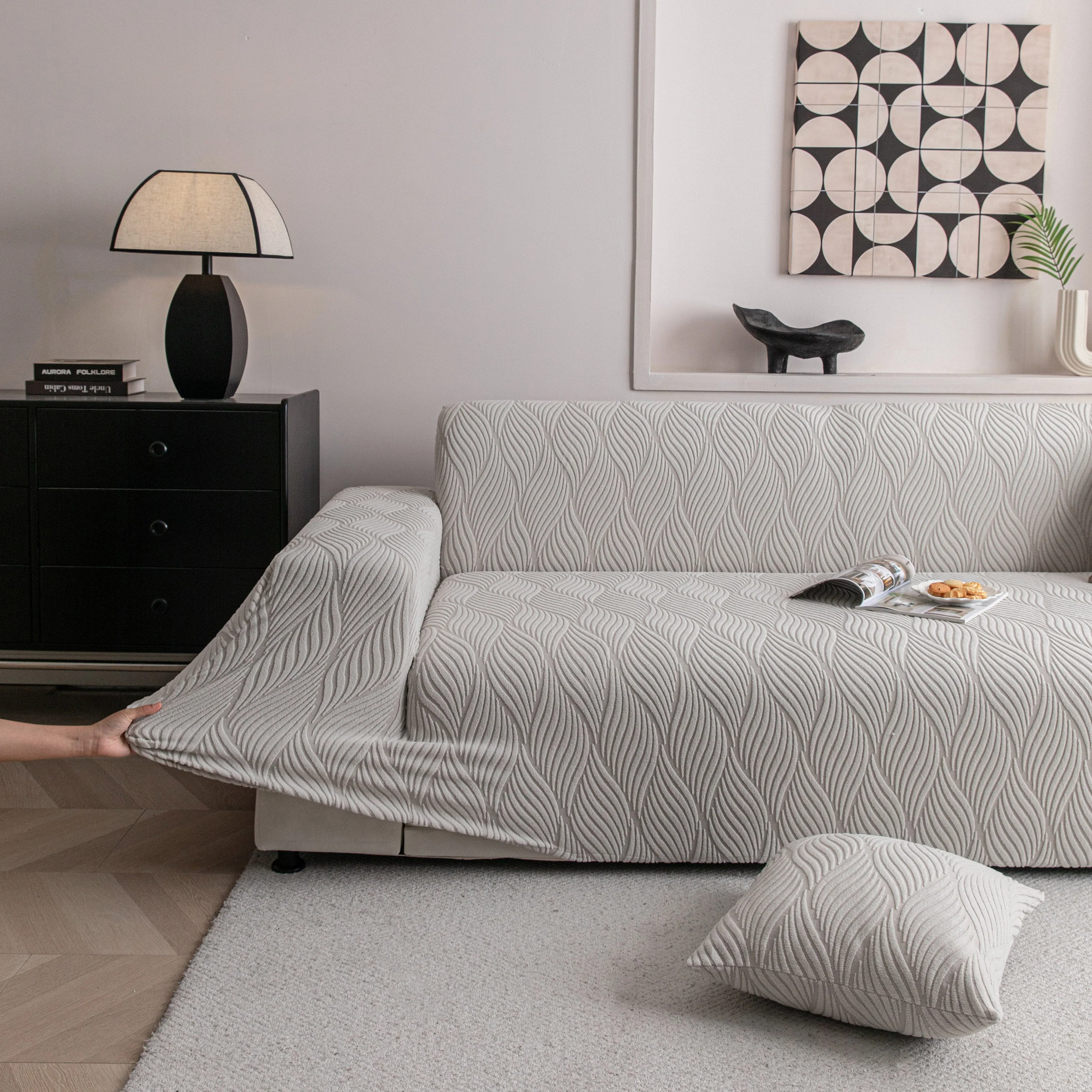 Modern Wavy Jacquard Sofa Slipcover, High Stretch Sofa Cover with 3D Organic Texture - Image 76