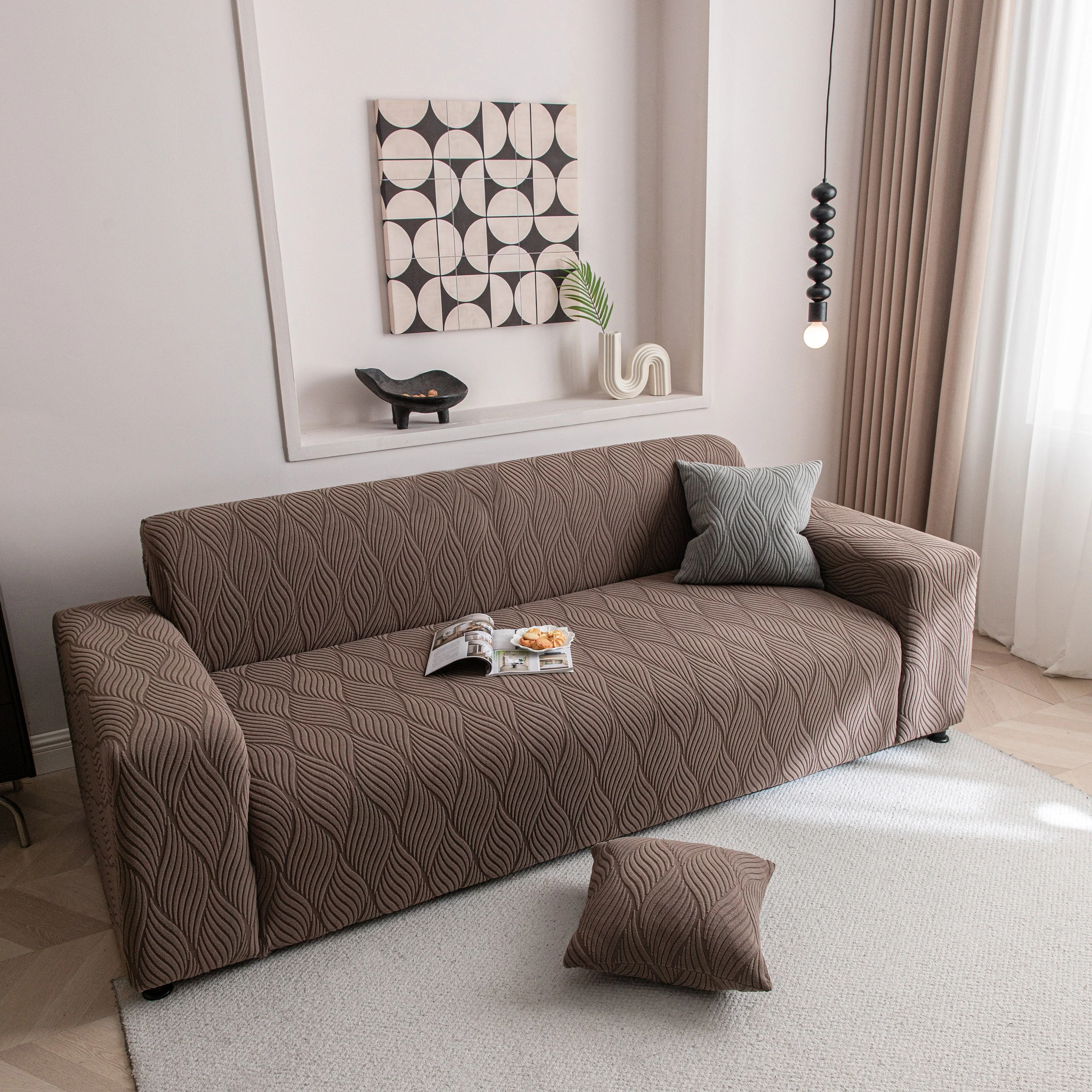 Modern Wavy Jacquard Sofa Slipcover, High Stretch Sofa Cover with 3D Organic Texture - Image 8