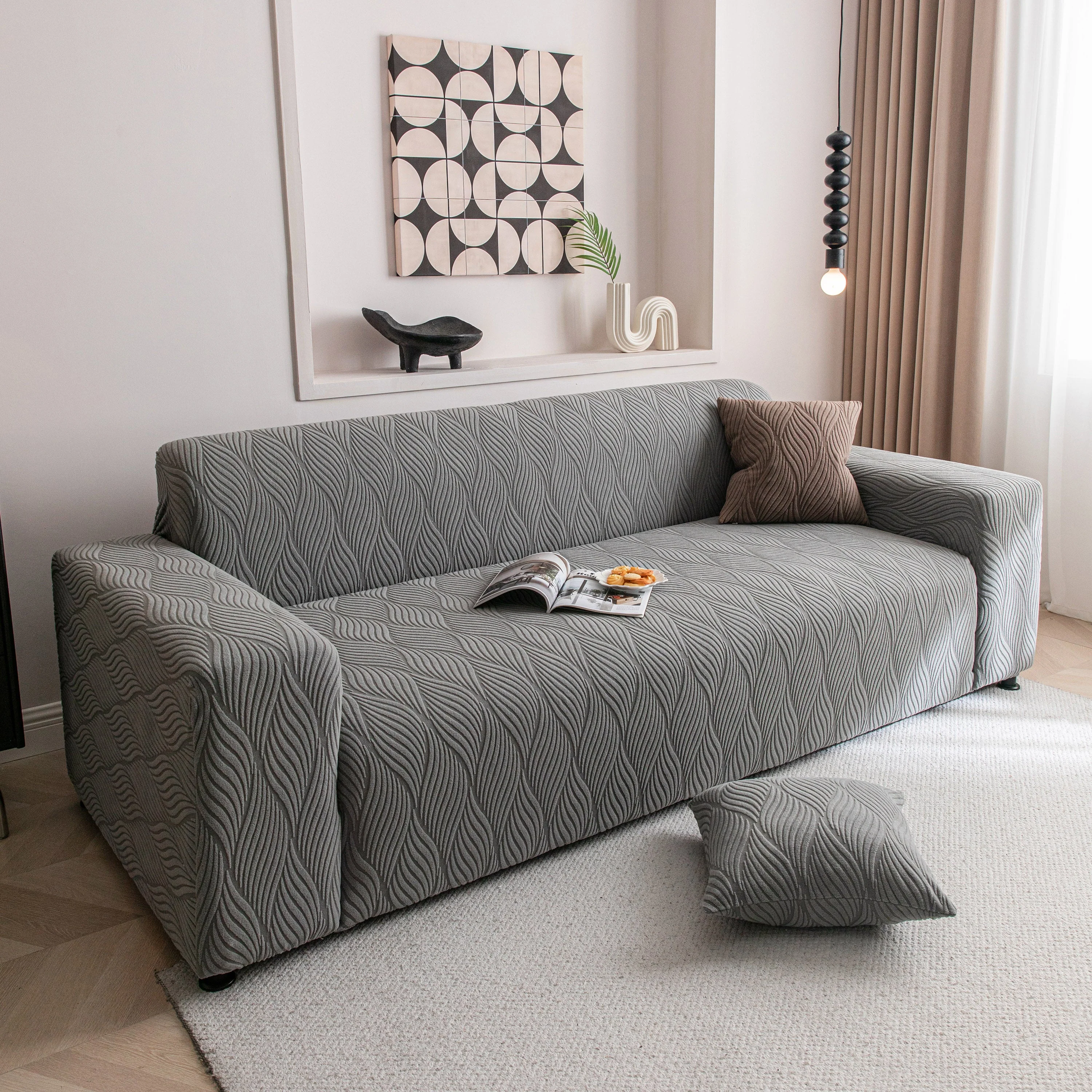 Modern Wavy Jacquard Sofa Slipcover, High Stretch Sofa Cover with 3D Organic Texture - Image 87