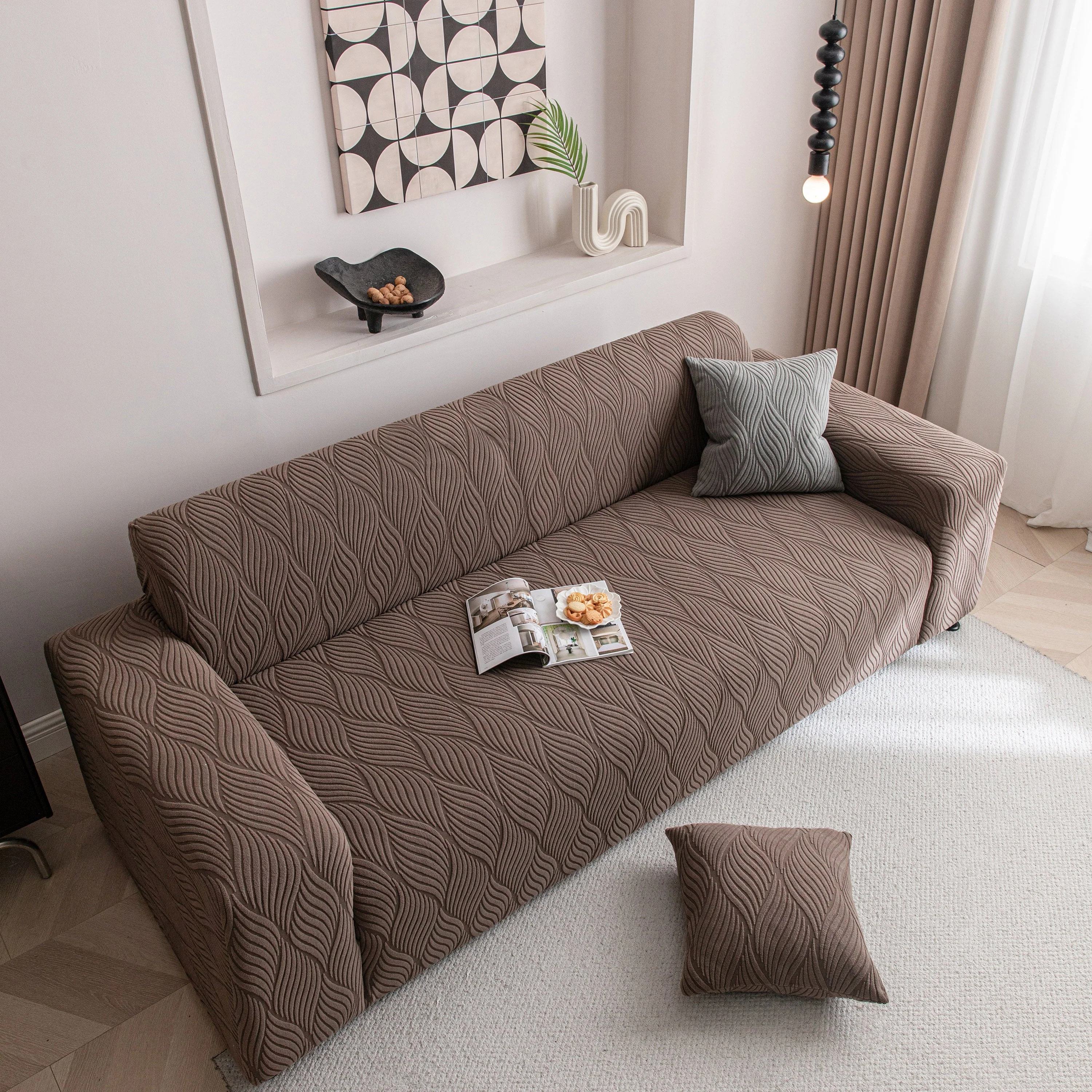 Modern Wavy Jacquard Sofa Slipcover, High Stretch Sofa Cover with 3D Organic Texture - Image 9