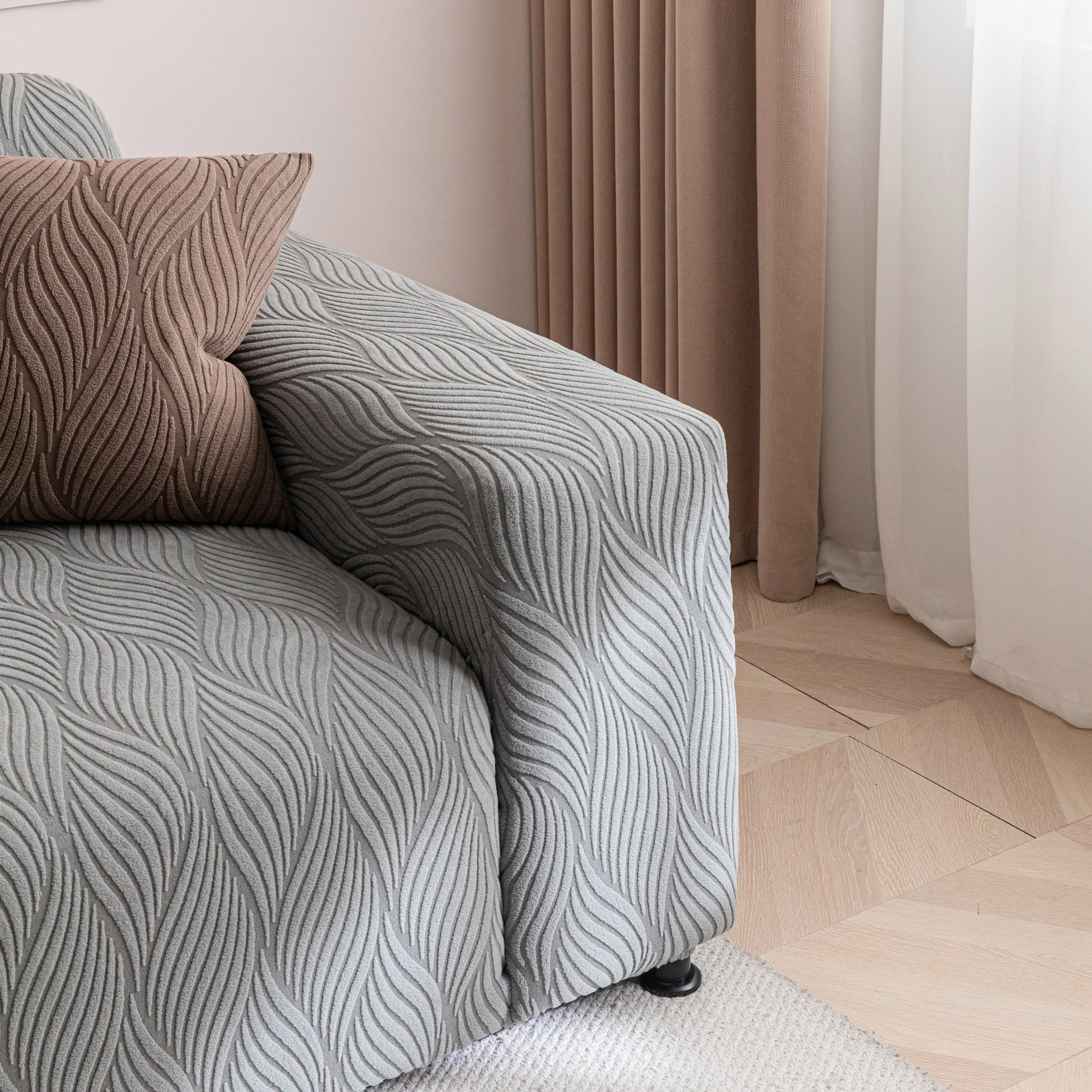 Modern Wavy Jacquard Sofa Slipcover, High Stretch Sofa Cover with 3D Organic Texture - Image 94