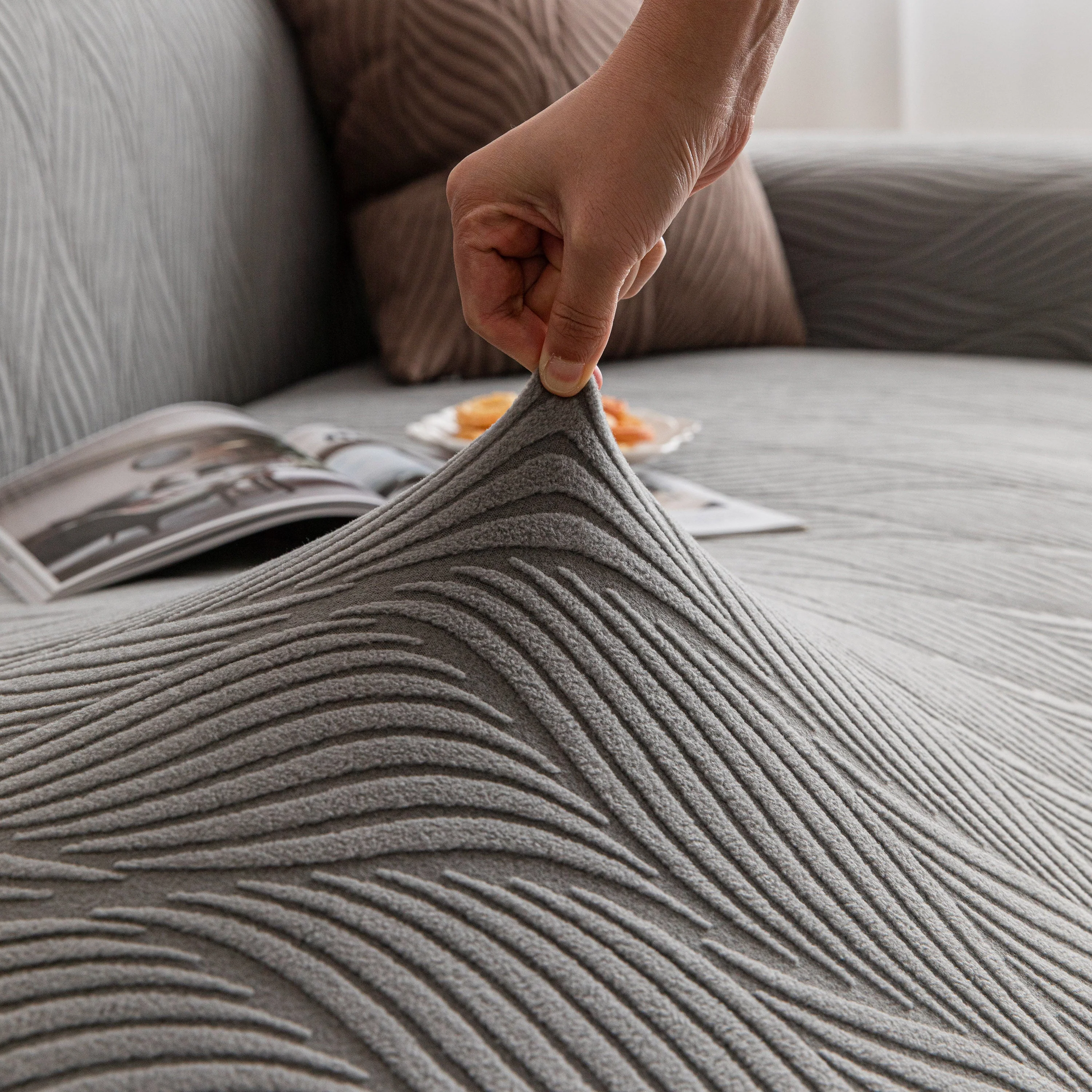 Modern Wavy Jacquard Sofa Slipcover, High Stretch Sofa Cover with 3D Organic Texture - Image 98