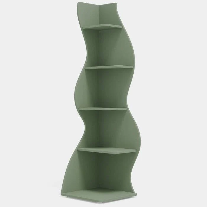 Modern Whimsical 5 Shelf Corner Bookcase in Green Wood Finish - Image 2