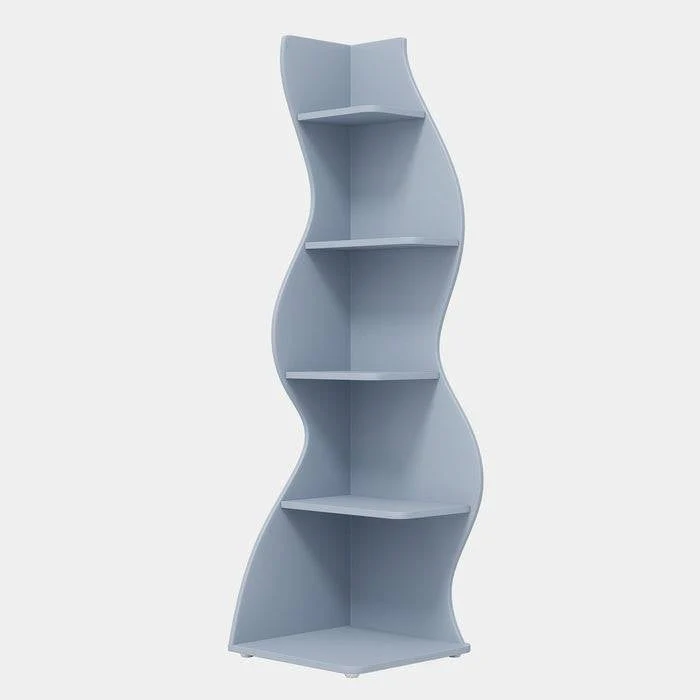 Modern Whimsical 5 Shelf Corner Bookcase Stand Blue Wood Finish - Image 2