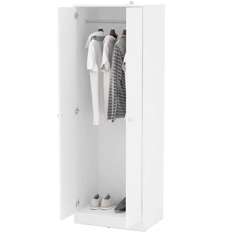 Modern White 2-Door Wardrobe Armoire Cabinet with Clothes Hanging Rod - Image 2