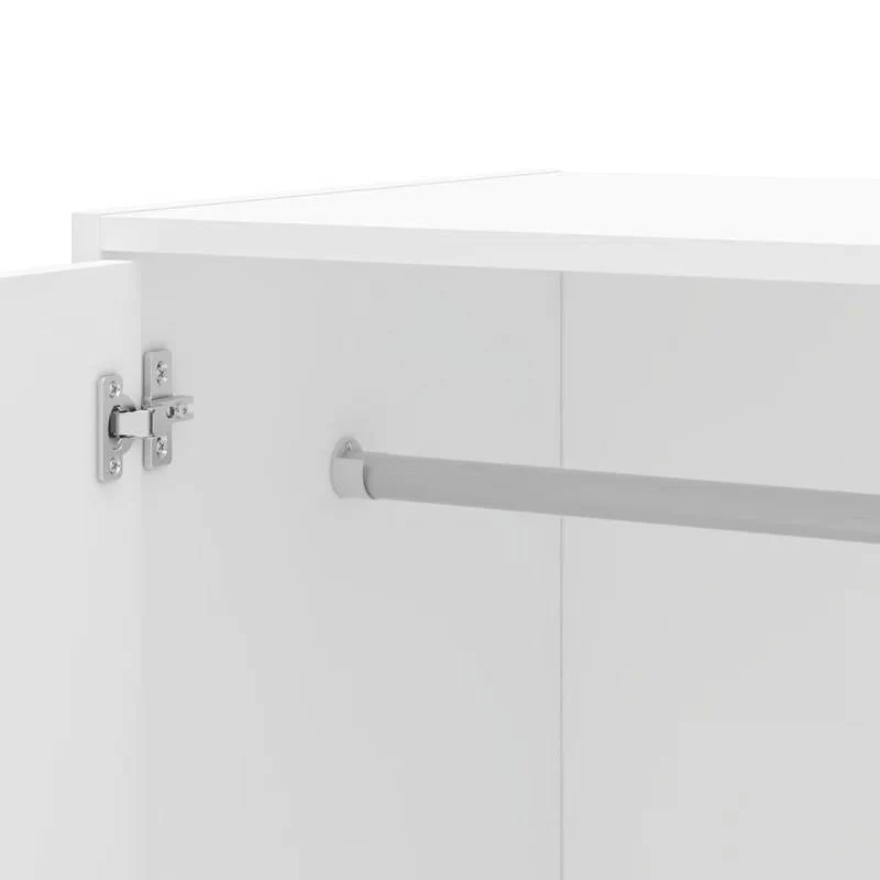 Modern White 2-Door Wardrobe Armoire Cabinet with Clothes Hanging Rod - Image 3