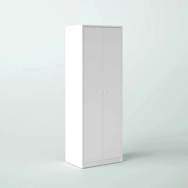 Modern White 2-Door Wardrobe Armoire Cabinet with Clothes Hanging Rod - Image 4