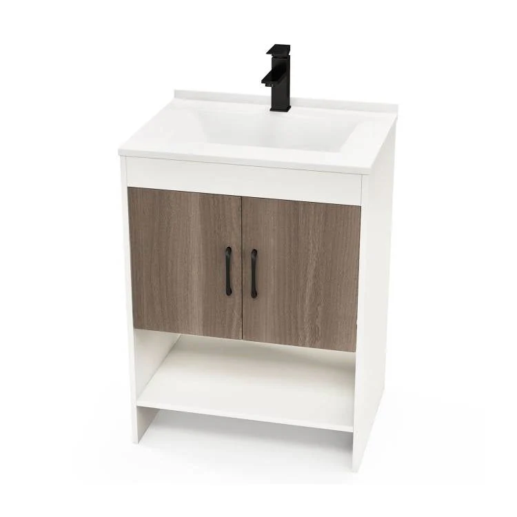 Modern White and Grey Wood Finish Bathroom Vanity with Sink and Faucet - Image 2