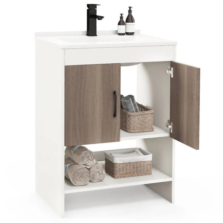 Modern White and Grey Wood Finish Bathroom Vanity with Sink and Faucet - Image 4