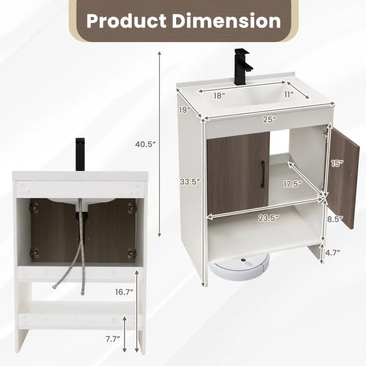 Modern White and Grey Wood Finish Bathroom Vanity with Sink and Faucet - Image 5