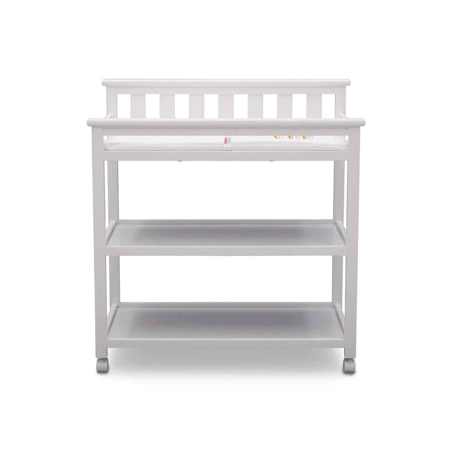 Modern White Baby's First 2 Shelf Changing Table with Wheels - Image 3