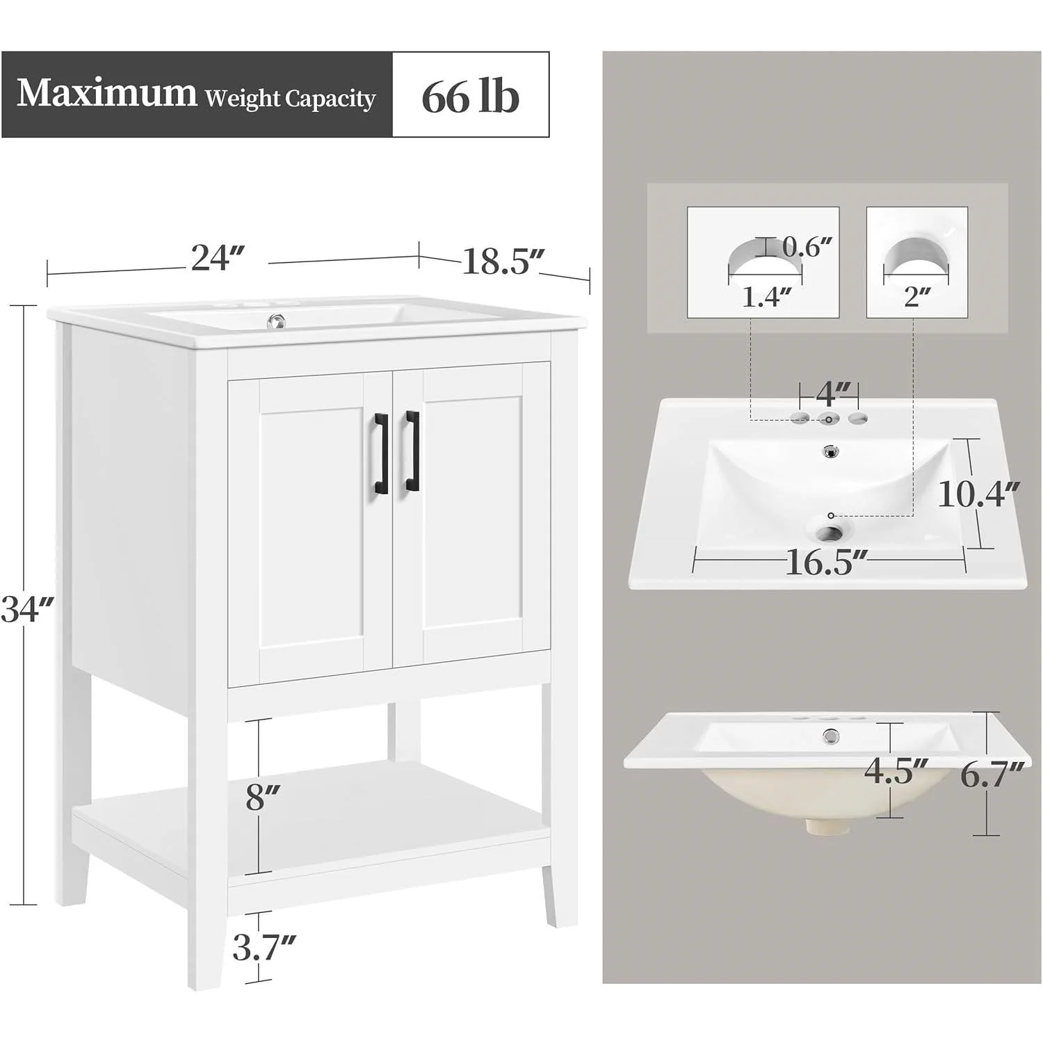 Modern White Wood Bathroom Vanity with White Ceramic Sink - Image 4