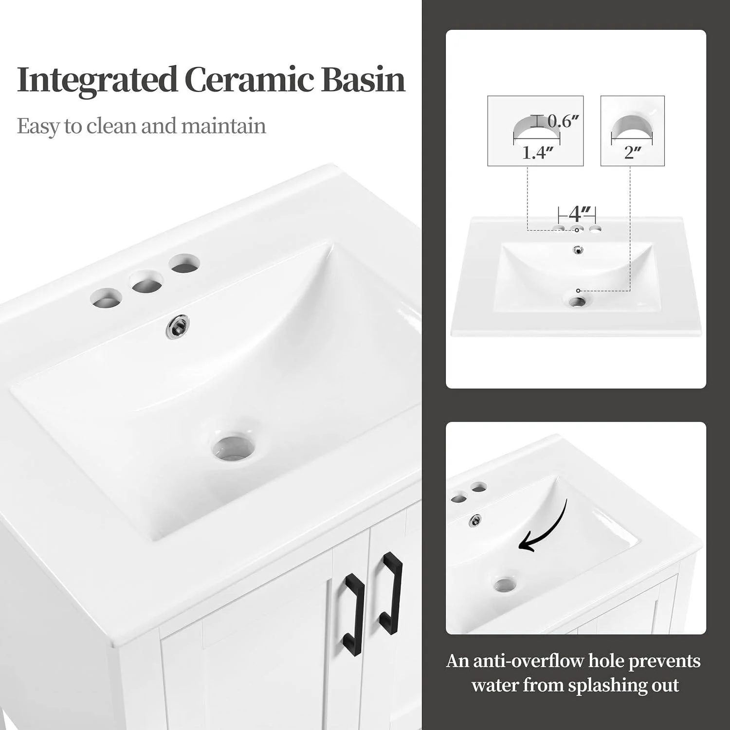 Modern White Wood Bathroom Vanity with White Ceramic Sink - Image 5