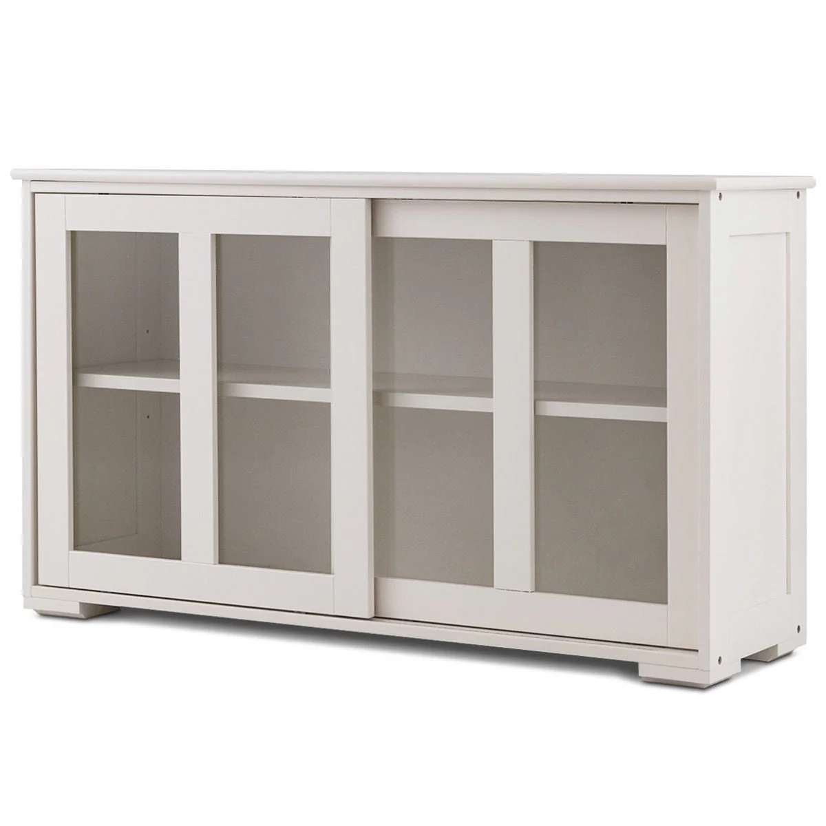 Modern White Wood Buffet Sideboard Cabinet with Glass Sliding Door - Image 2