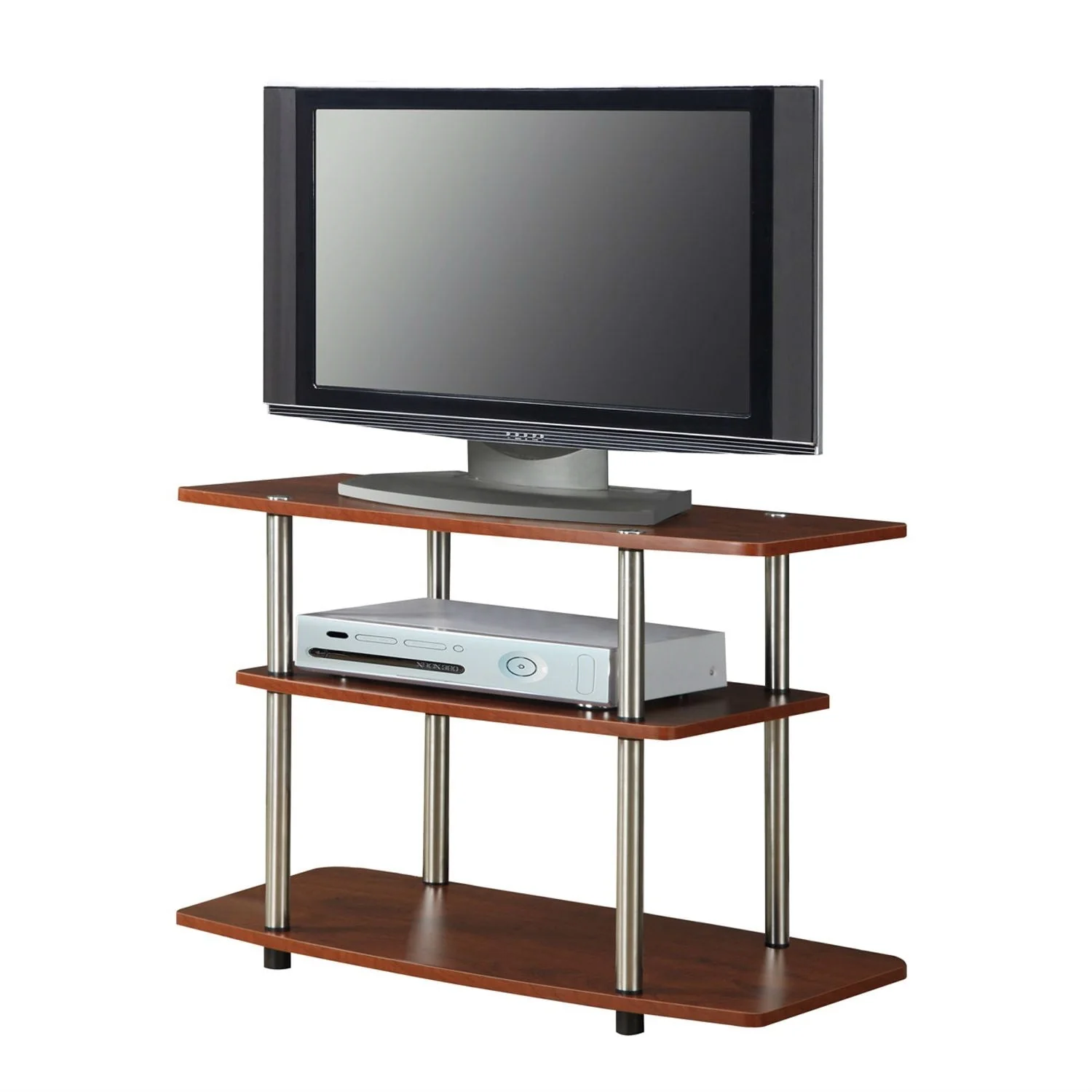 Modern Wood and Metal TV Stand in Cherry Brown Finish - Image 2