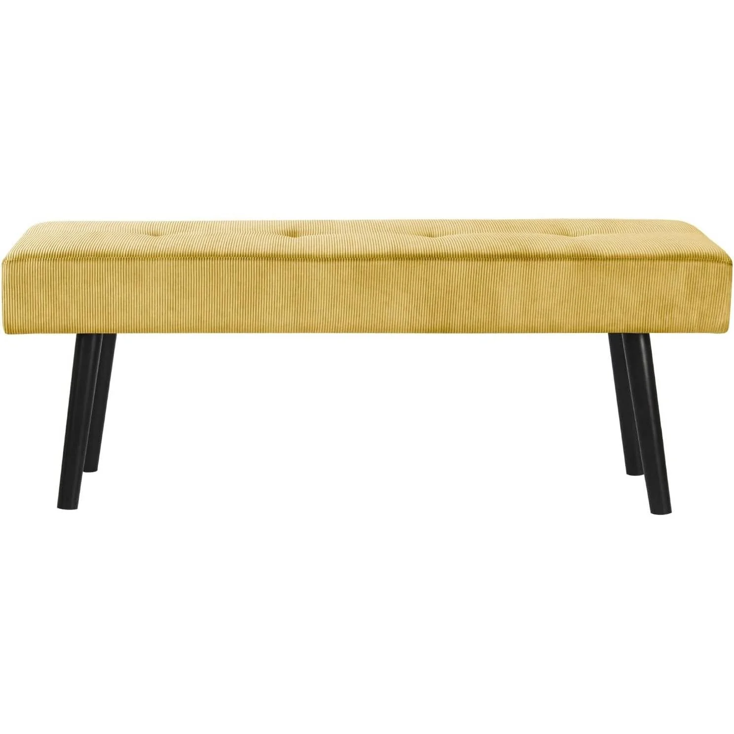 Modern Yellow Corduroy Upholstered End of Bed Bench with Black Metal Legs - Image 4