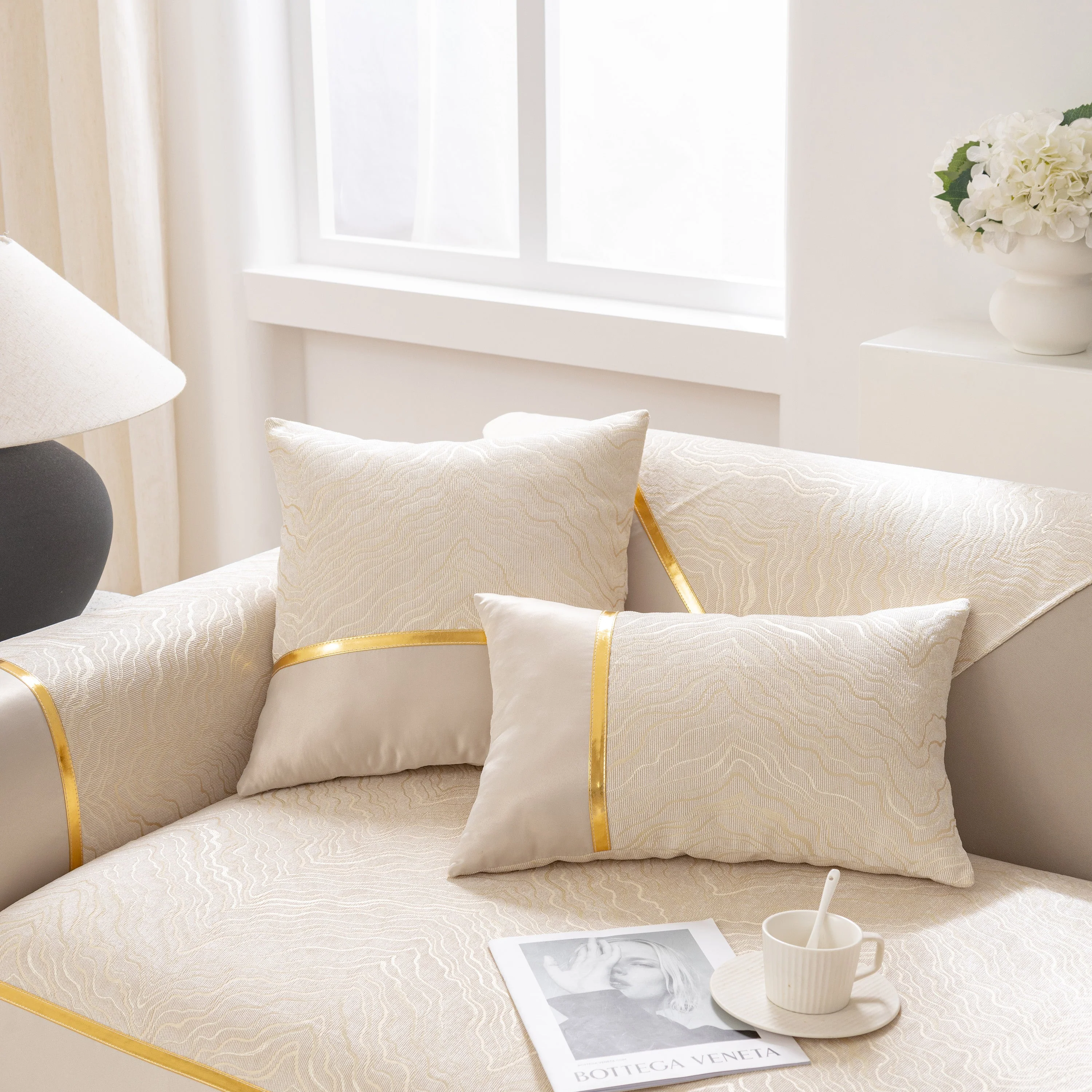 Modular Sofa Cover for Sectionals, Gold Striped Non-Slip Couch Protector - Image 10