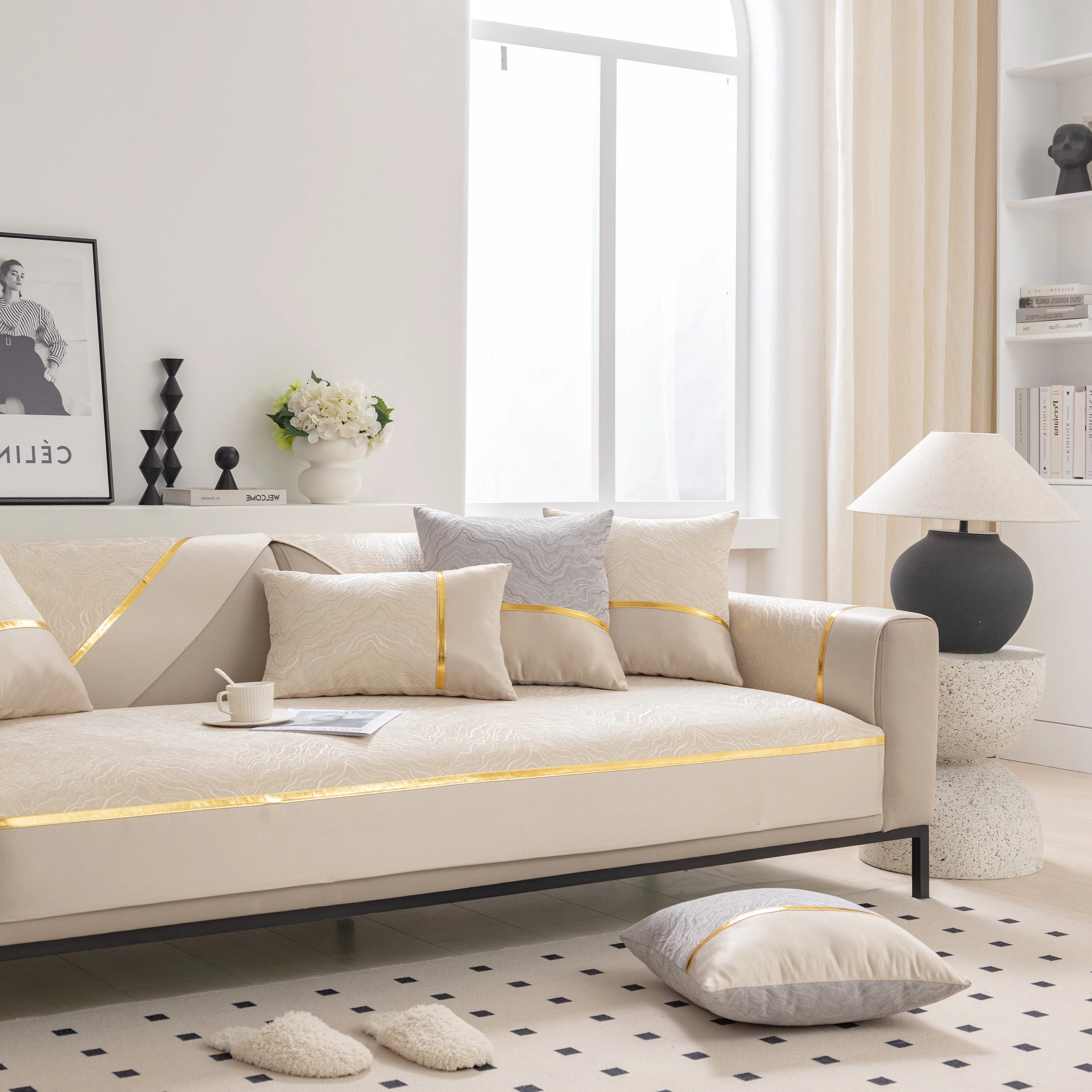 Modular Sofa Cover for Sectionals, Gold Striped Non-Slip Couch Protector - Image 13