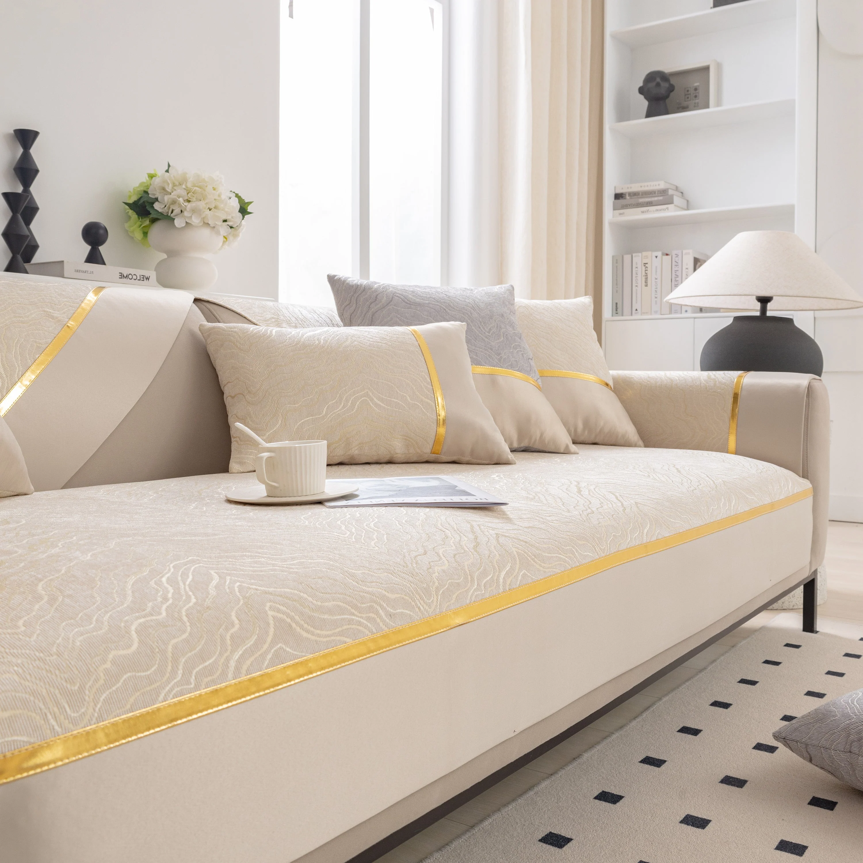 Modular Sofa Cover for Sectionals, Gold Striped Non-Slip Couch Protector - Image 14