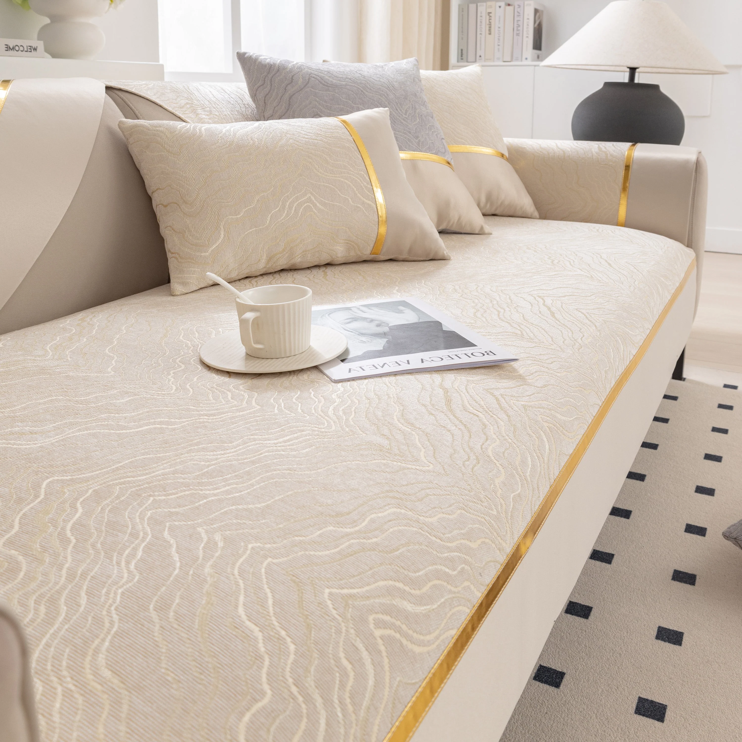 Modular Sofa Cover for Sectionals, Gold Striped Non-Slip Couch Protector - Image 19