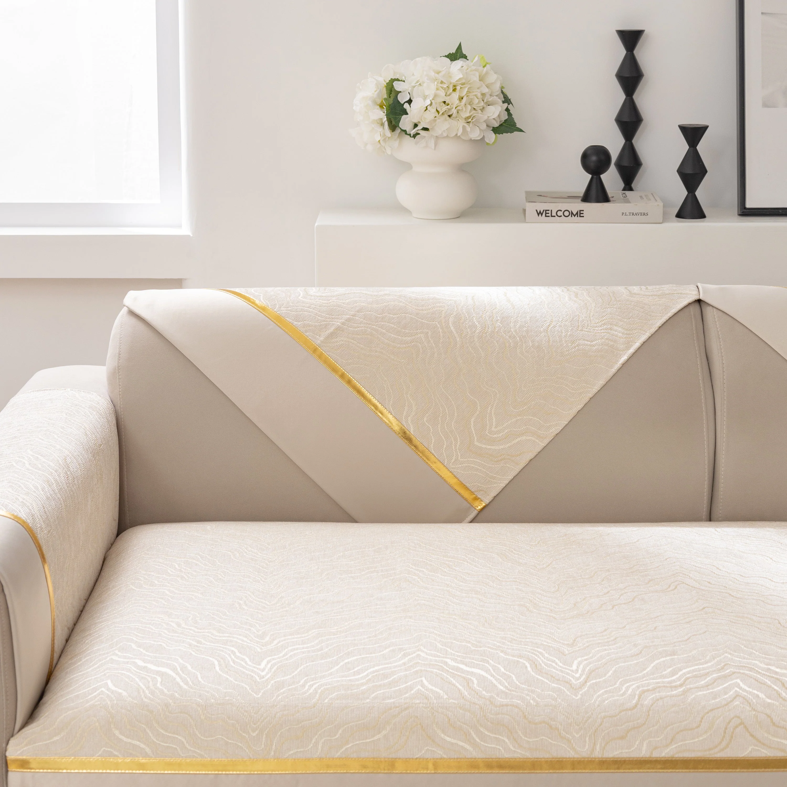 Modular Sofa Cover for Sectionals, Gold Striped Non-Slip Couch Protector - Image 24