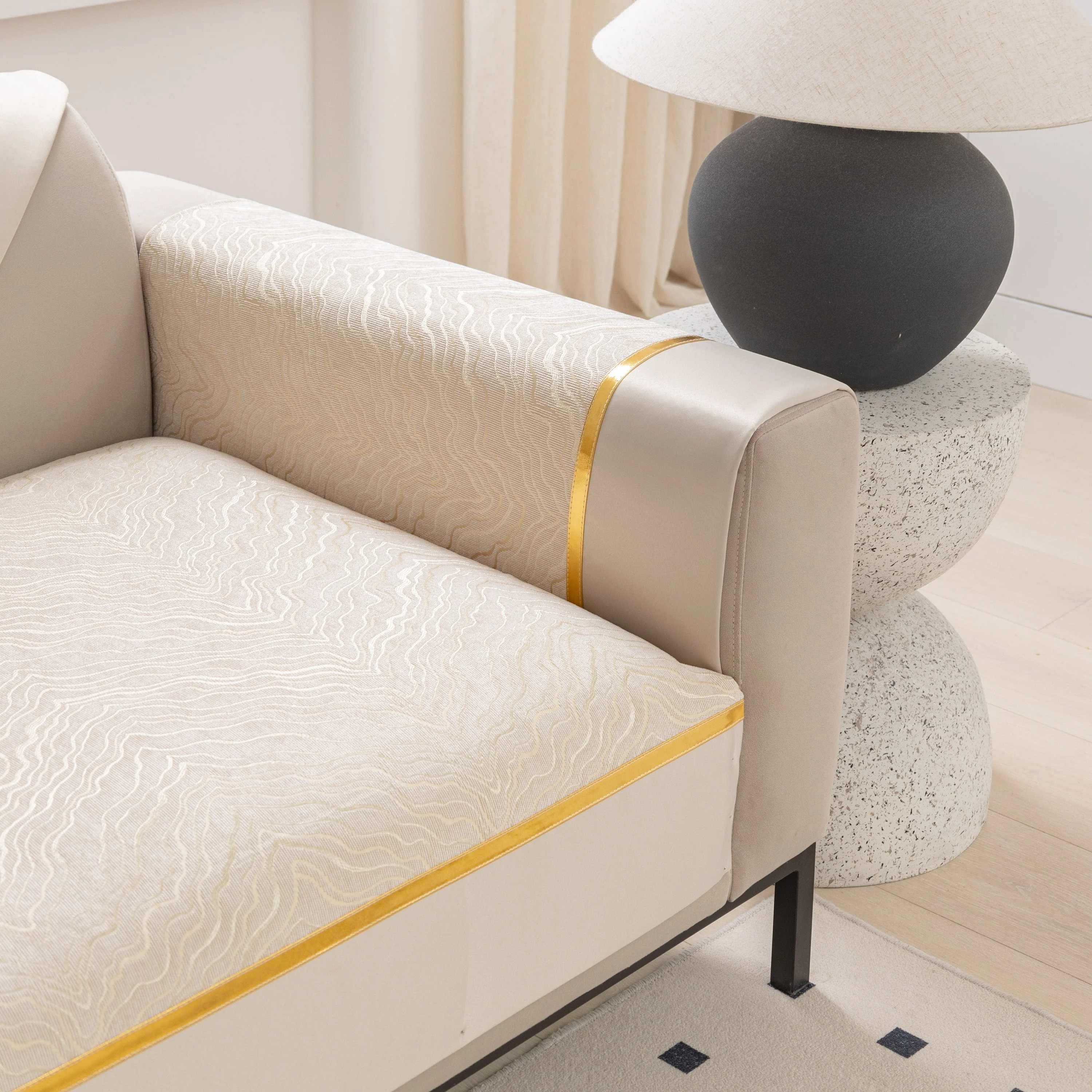 Modular Sofa Cover for Sectionals, Gold Striped Non-Slip Couch Protector - Image 26