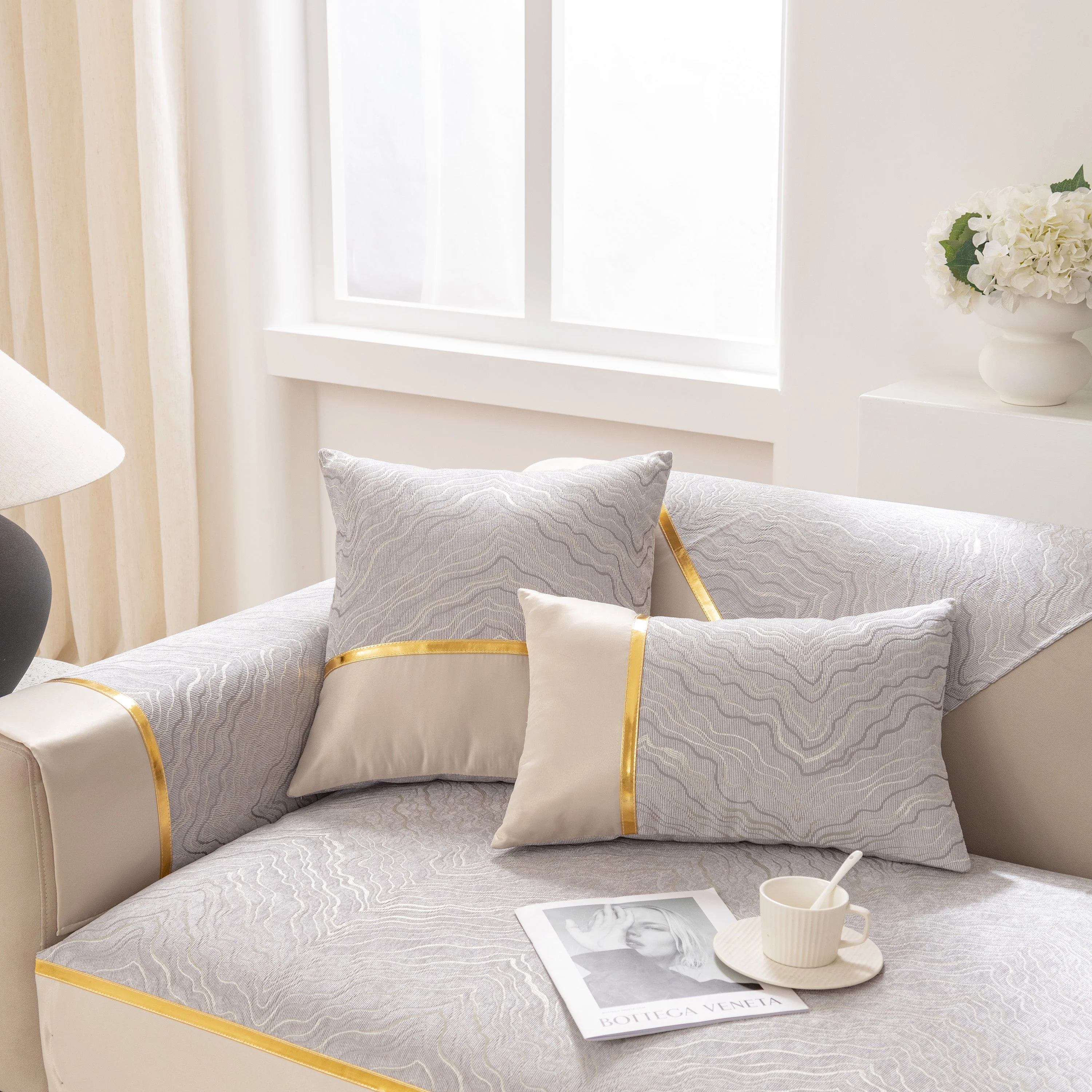 Modular Sofa Cover for Sectionals, Gold Striped Non-Slip Couch Protector - Image 30