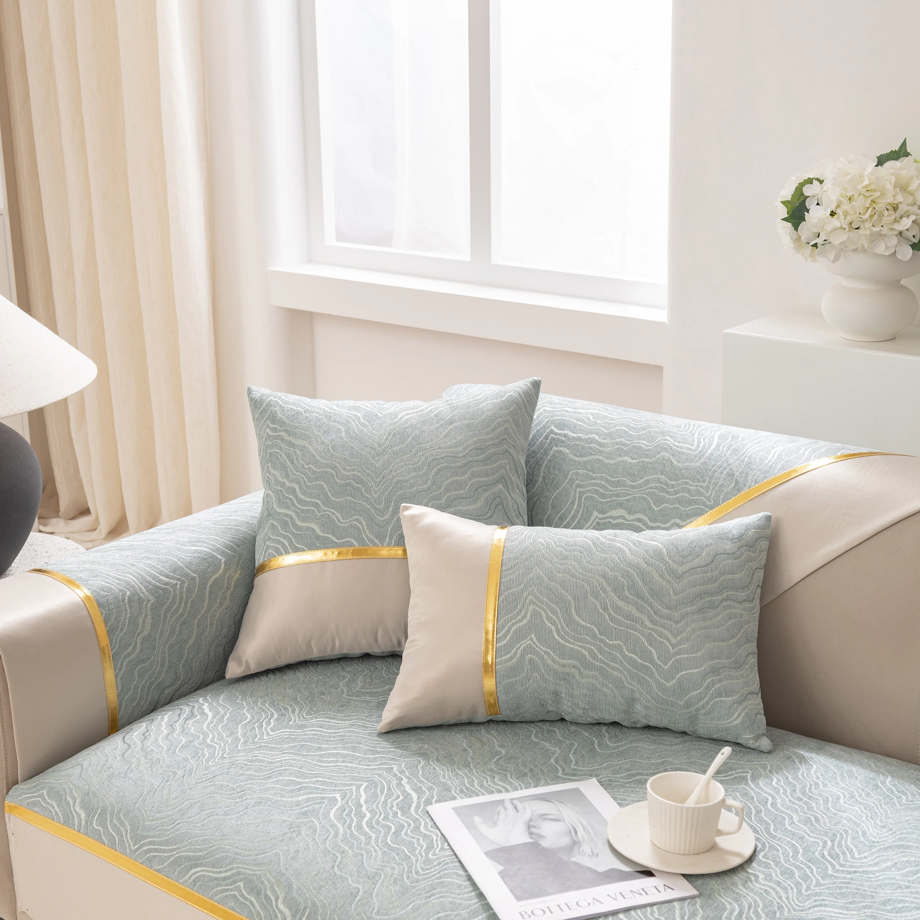 Modular Sofa Cover for Sectionals, Gold Striped Non-Slip Couch Protector - Image 31
