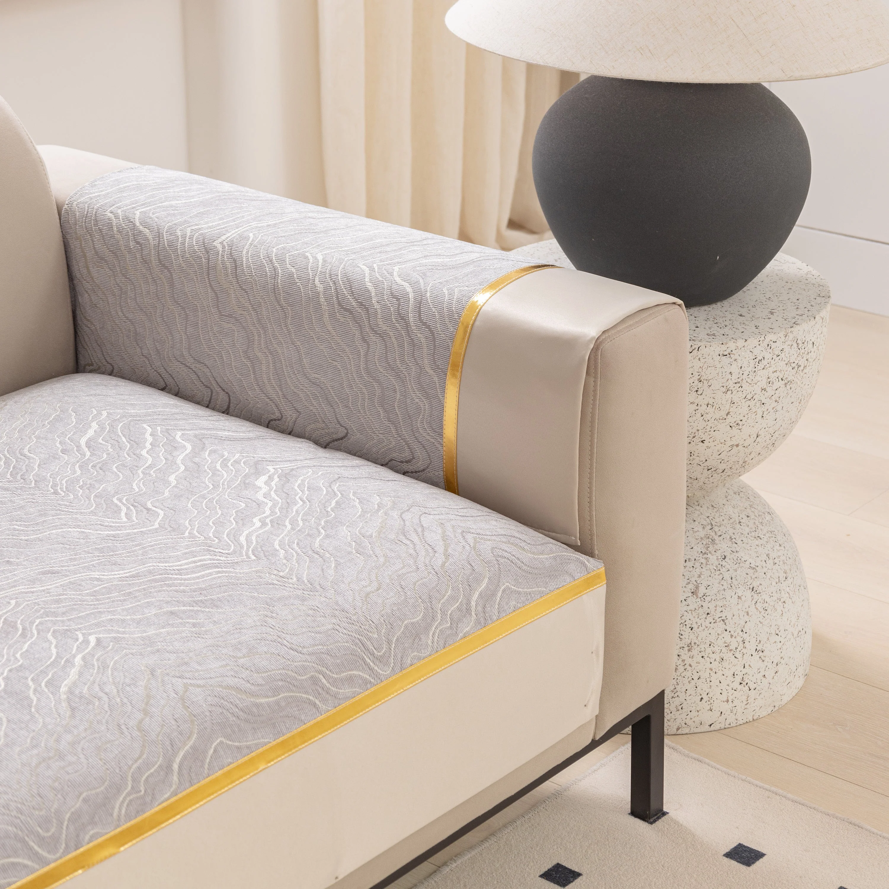 Modular Sofa Cover for Sectionals, Gold Striped Non-Slip Couch Protector - Image 43