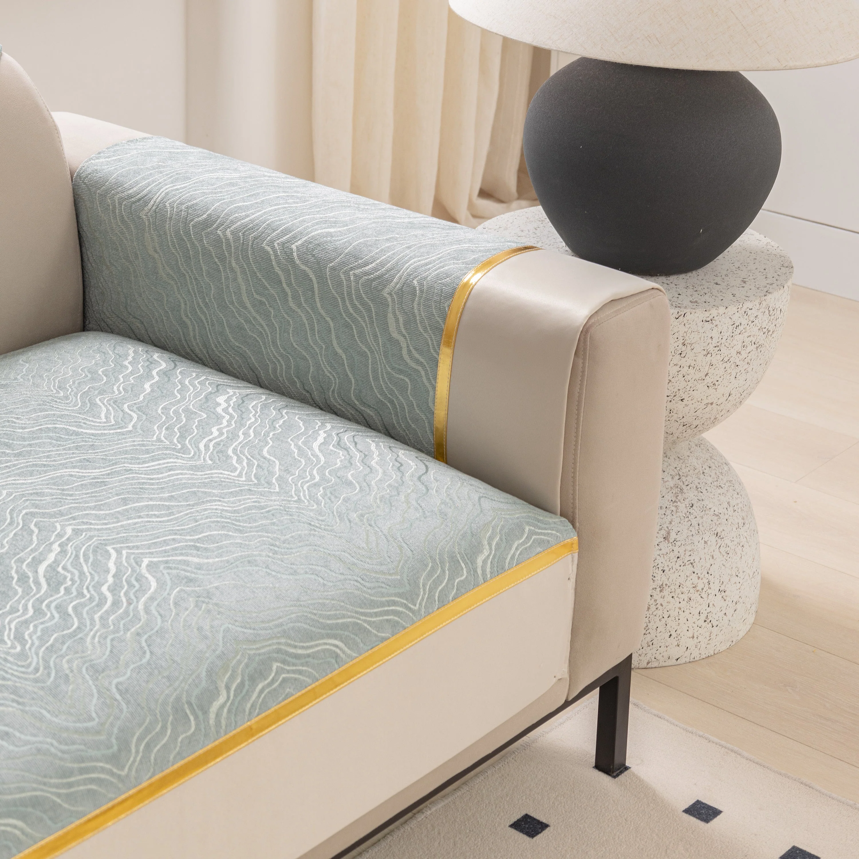 Modular Sofa Cover for Sectionals, Gold Striped Non-Slip Couch Protector - Image 50