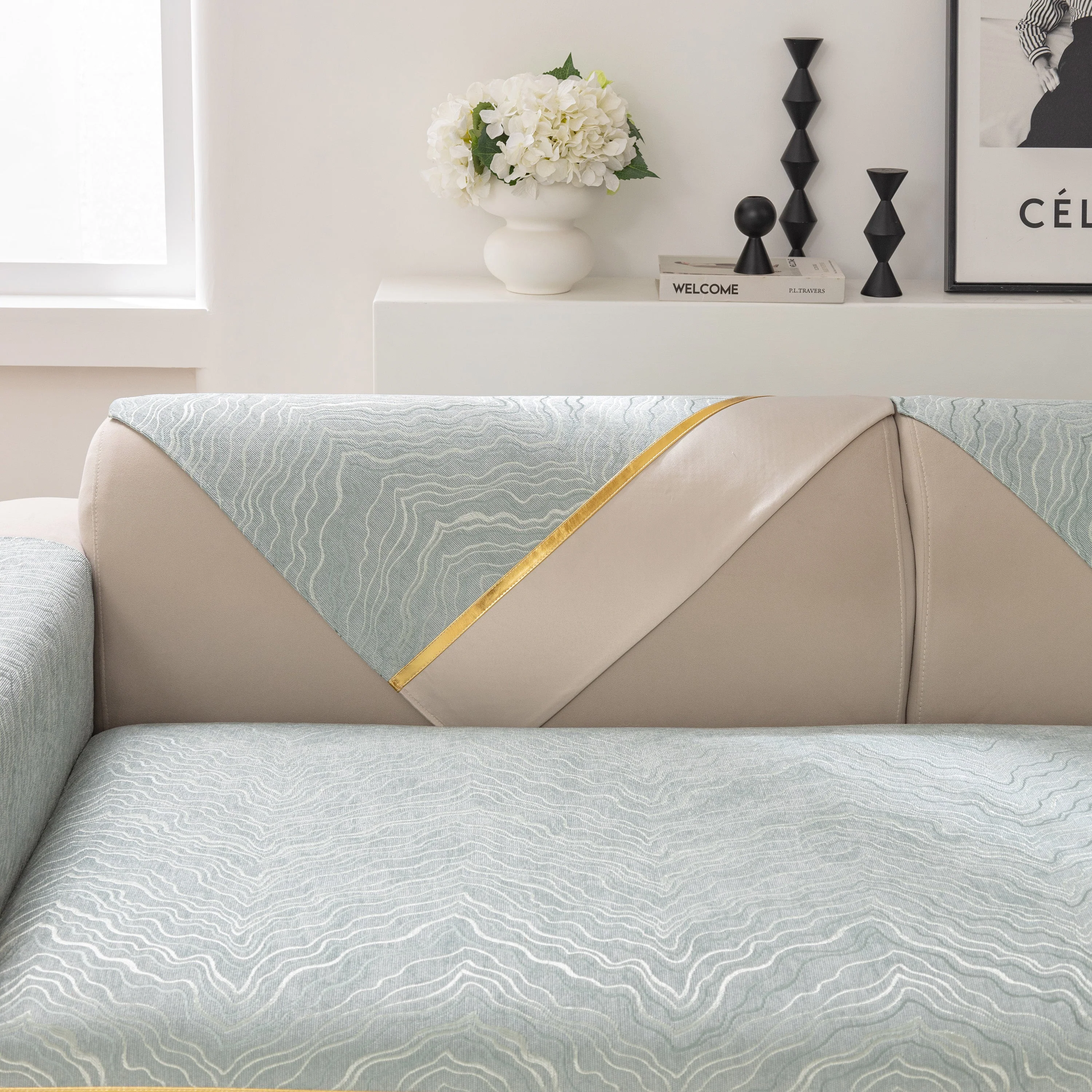 Modular Sofa Cover for Sectionals, Gold Striped Non-Slip Couch Protector - Image 55