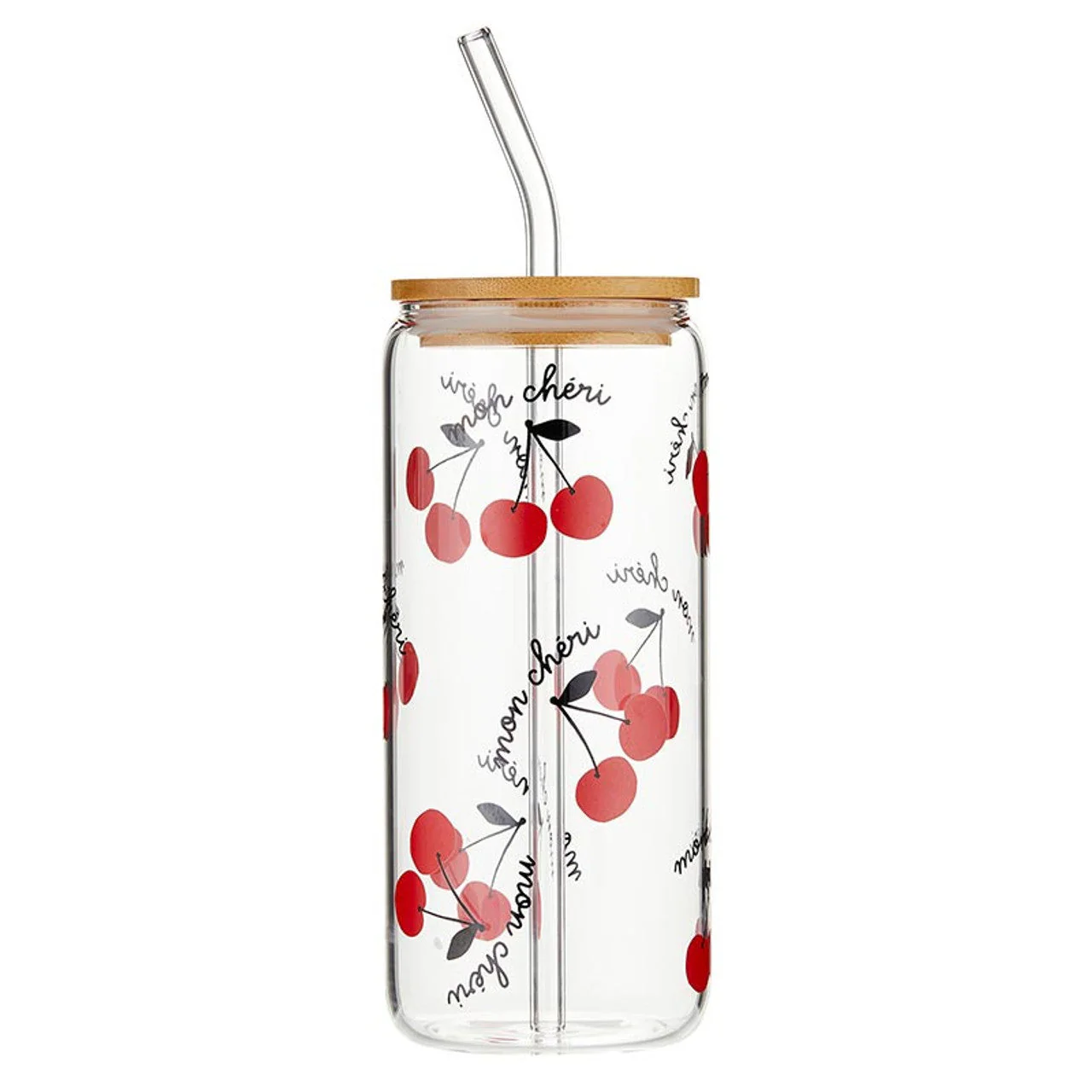Mon Cheri Glass Tumbler with Bamboo Lid and Glass Straw | Travel Drinkware | 20oz - Image 2