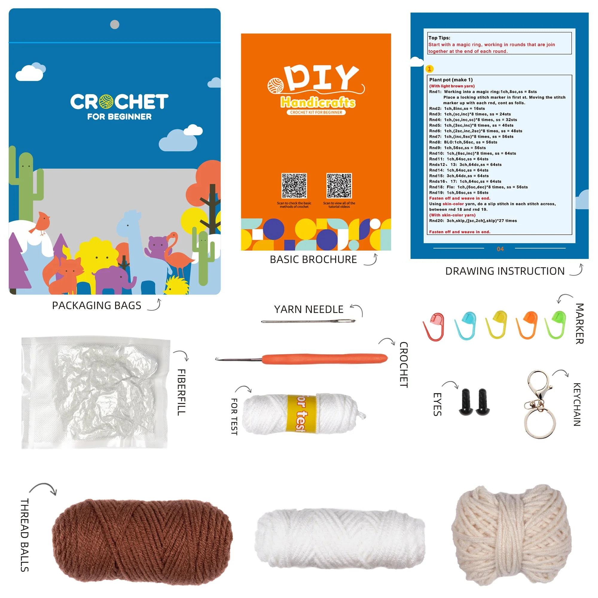 Monkey Amigurumi DIY Crochet Kit Wizardi F07N8-M56 - Image 2